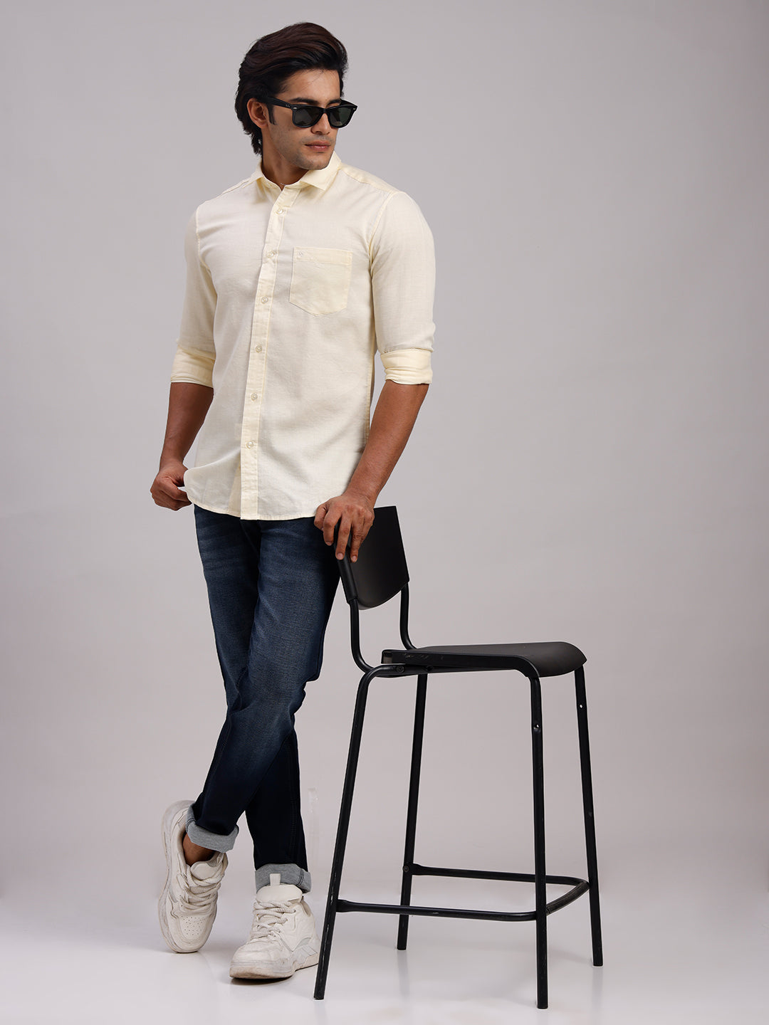 Classic Polo Men's Full Sleeve Yellow Polo Neck Slim Fit Solid Cotton Casual Shirt | SR1-GN-10 B-FS-SLD-SF