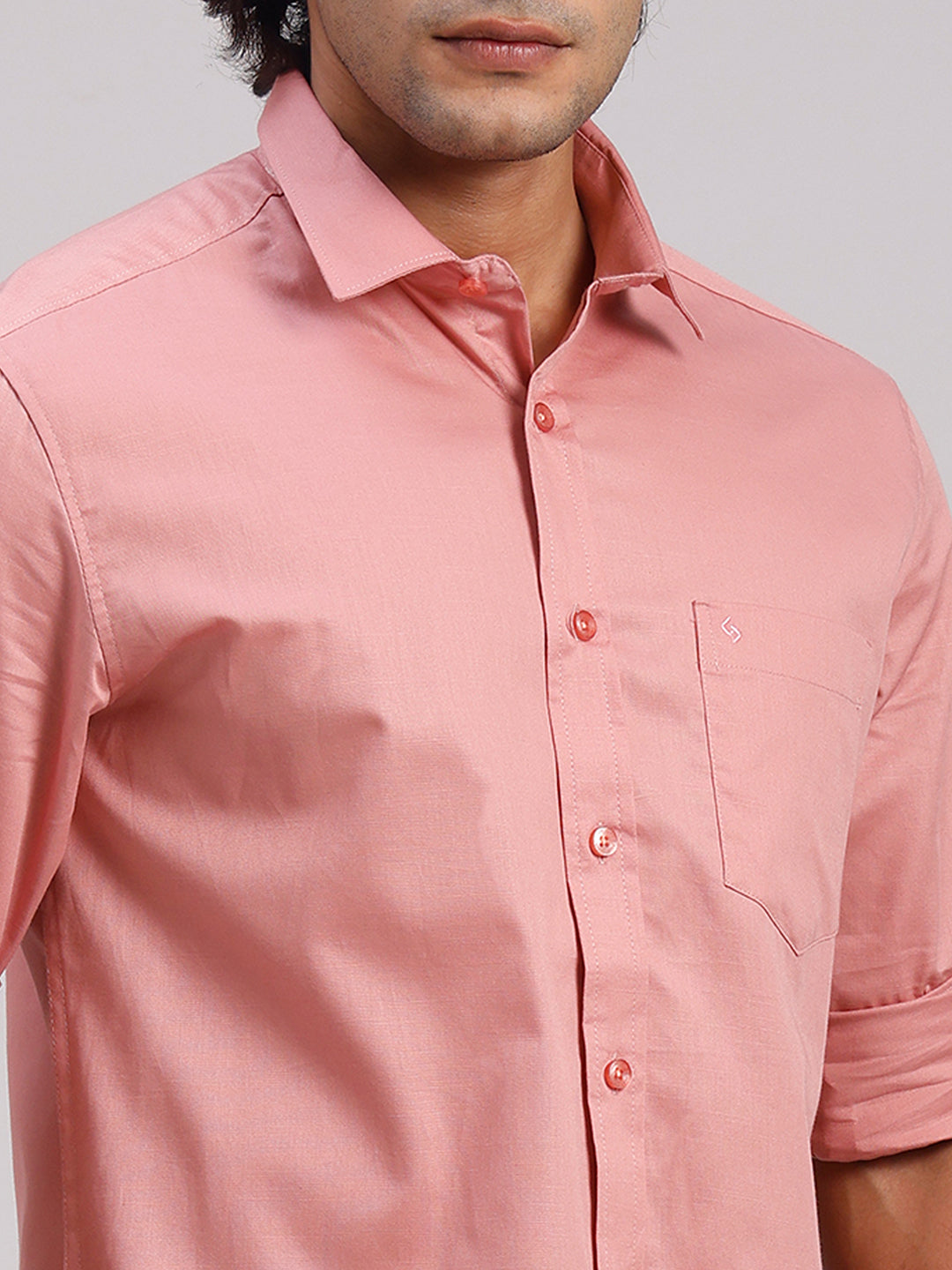 Classic Polo Men's Full Sleeve Dark Peach Polo Neck Slim Fit Solid Cotton Casual Shirt | SR1-EL-17 B-FS-SLD-SF