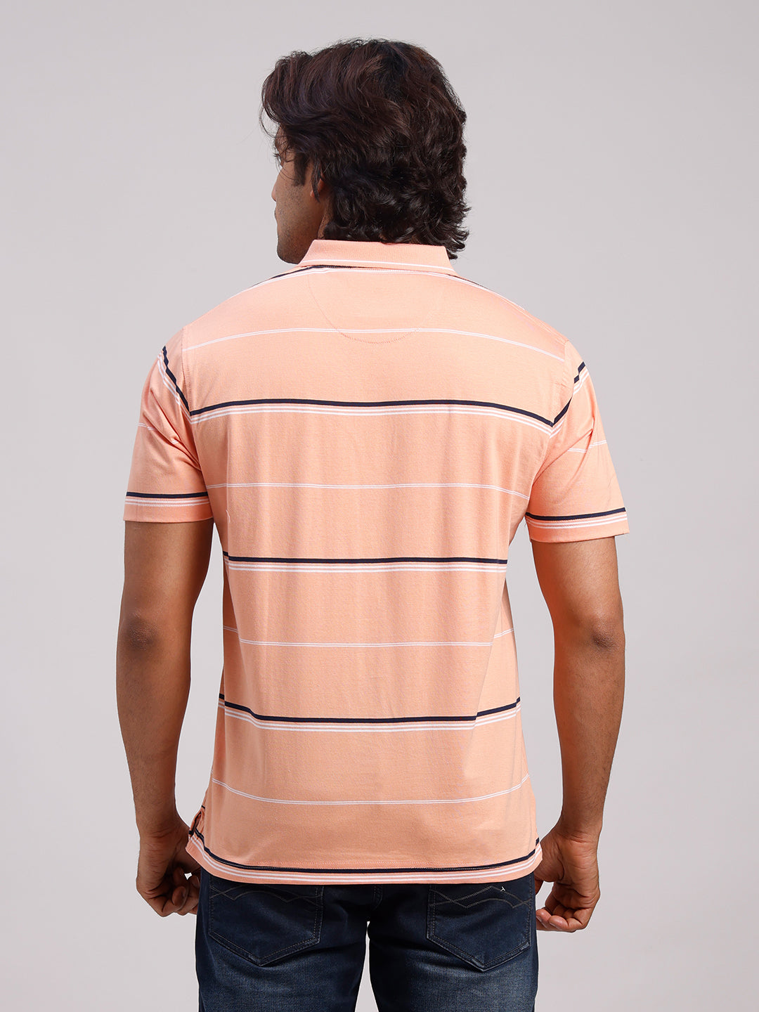 Classic Polo Men's Half Sleeve Orange Polo Neck Authentic Fit Striped Cotton T-Shirt | AP - 154 A AF P