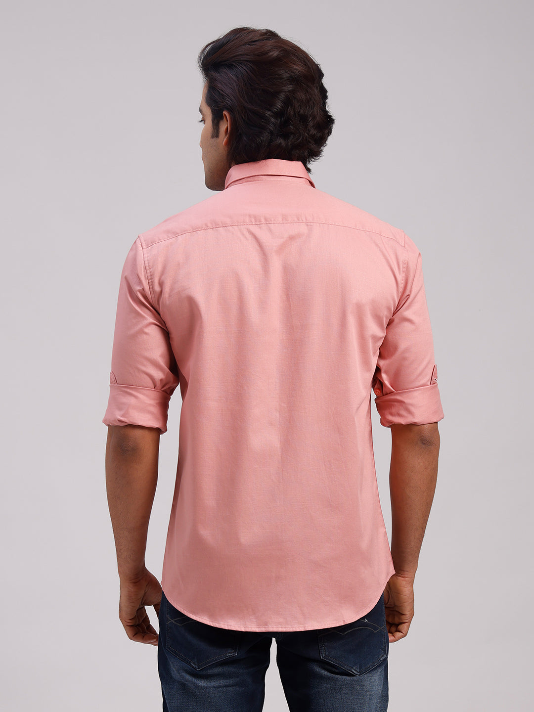 Classic Polo Men's Full Sleeve Dark Peach Polo Neck Slim Fit Solid Cotton Casual Shirt | SR1-EL-17 B-FS-SLD-SF