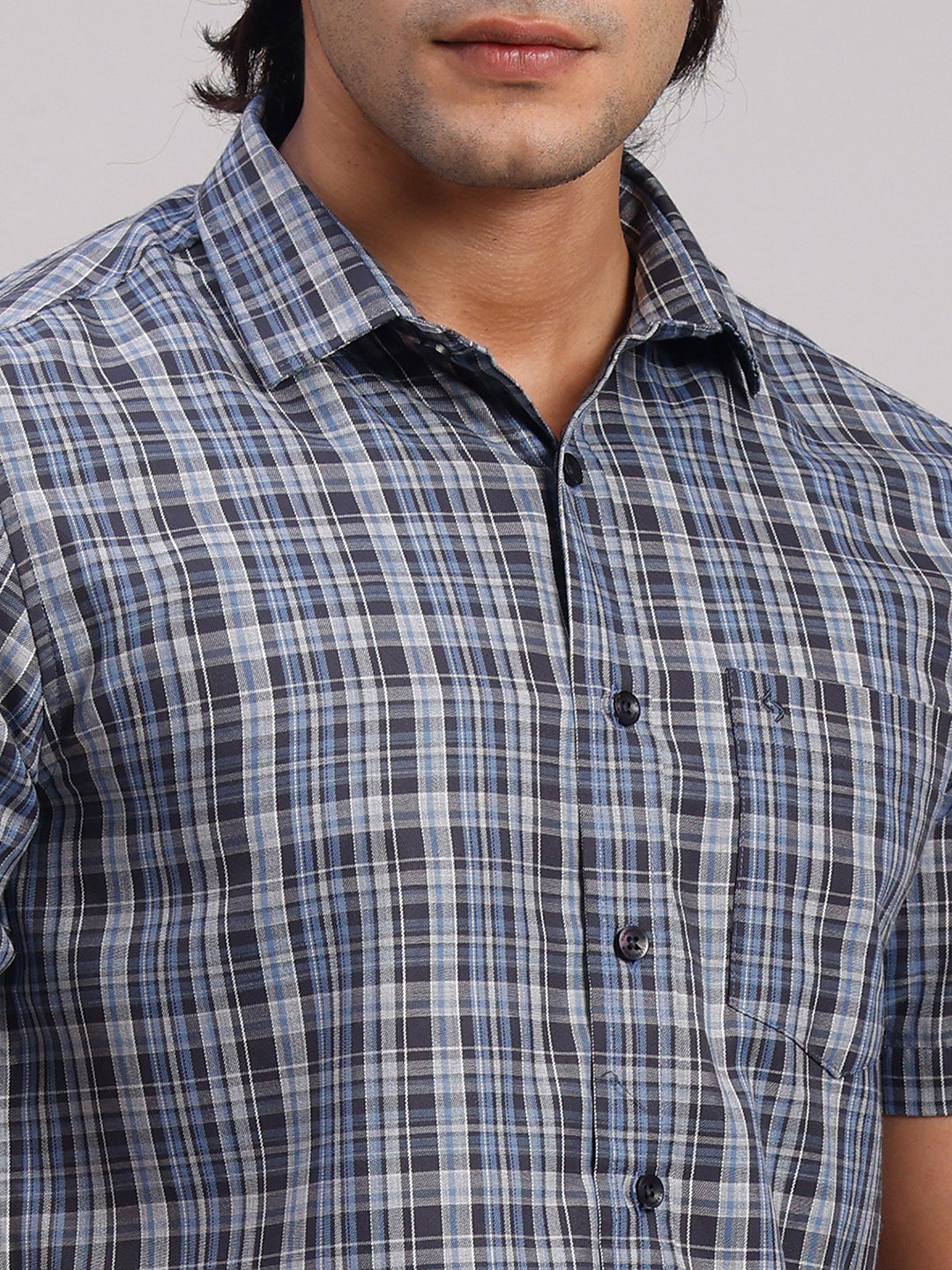 Classic Polo Men's Half Sleeve Multicolor Polo Neck Slim Fit Checked Cotton Casual Shirt | LSHR1-CL-01 A-HS-CHK-SF