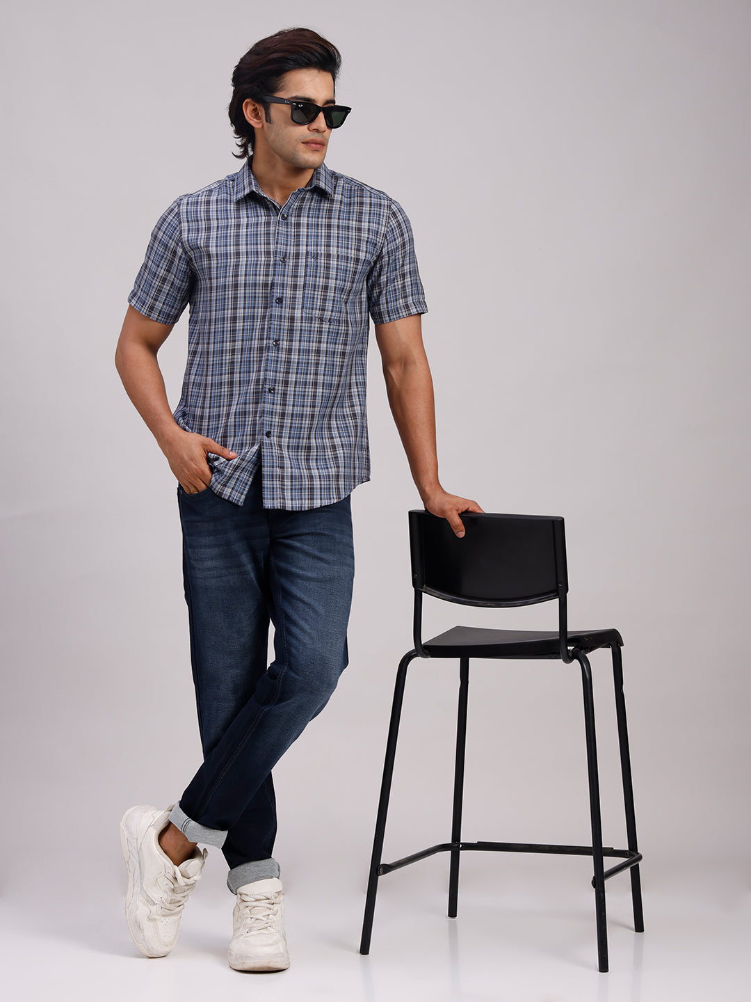 Classic Polo Men's Half Sleeve Multicolor Polo Neck Slim Fit Checked Cotton Casual Shirt | LSHR1-CL-01 A-HS-CHK-SF