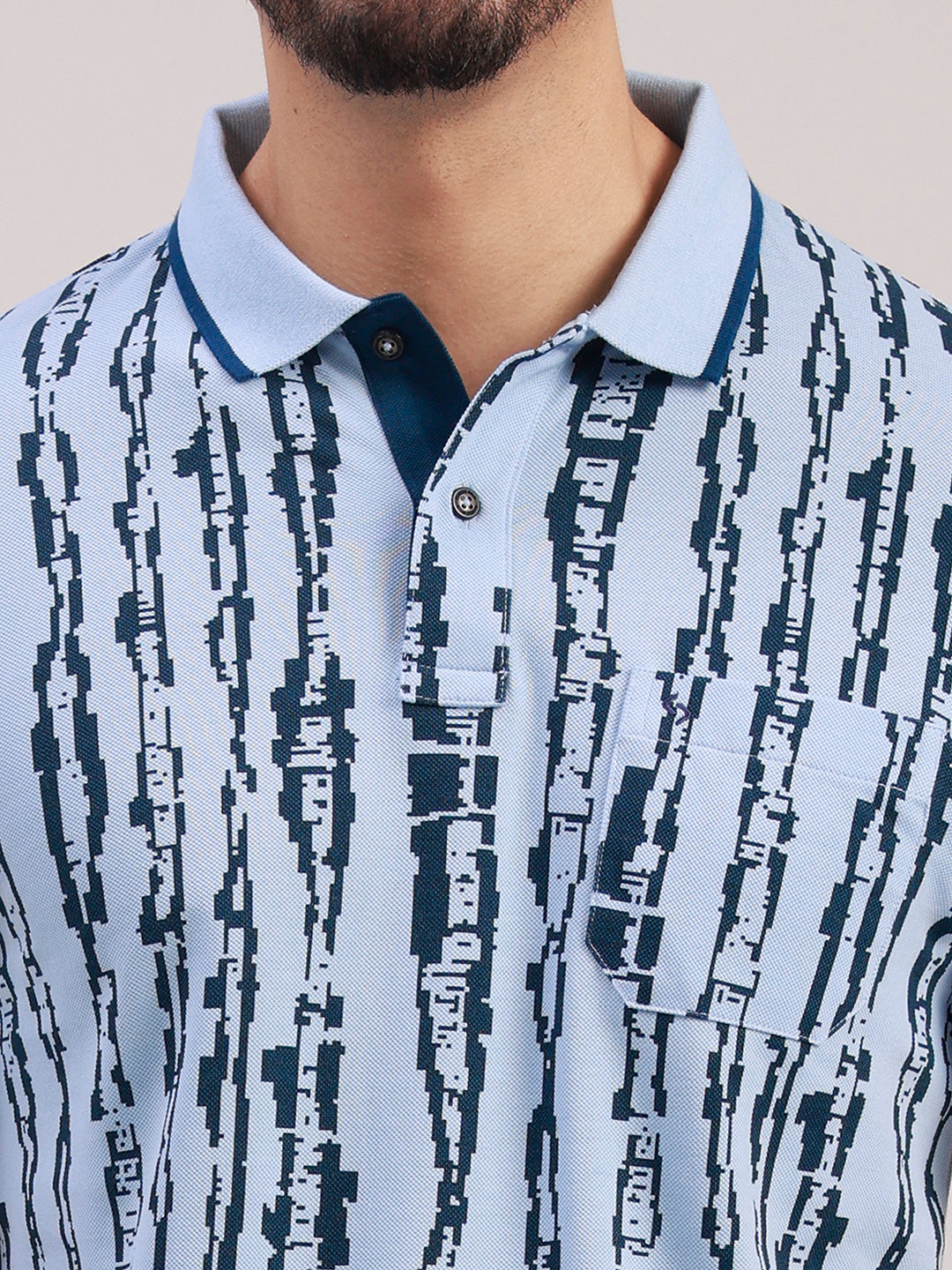 Classic Polo Men's Half Sleeve Blue Polo Neck Slim Fit All-Over Print Cotton T-Shirt | BEAU - 304 A SF P