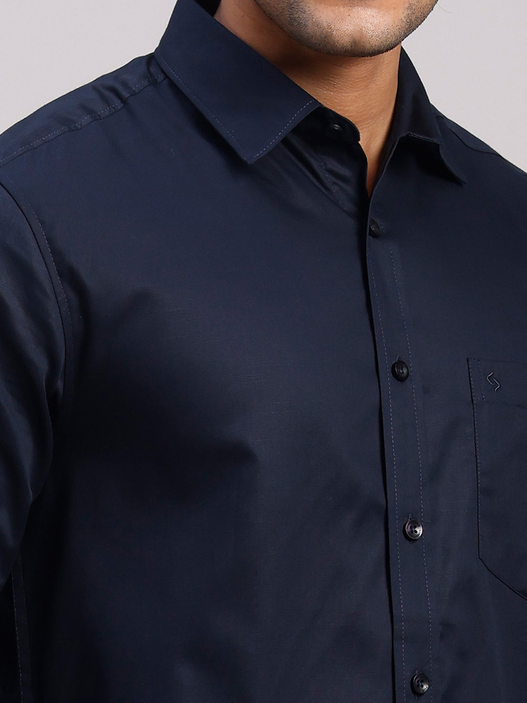 Classic Polo Men's Full Sleeve Dark Navy Polo Neck Slim Fit Solid Cotton Casual Shirt | SR1-EL-17 A-FS-SLD-SF