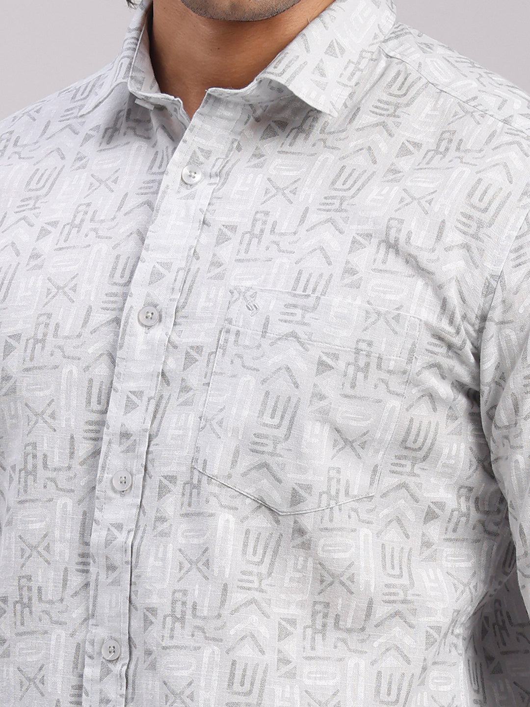Classic Polo Men's Full Sleeve Grey Polo Neck Slim Fit All-Over Print Cotton Casual Shirt | SR1-GN-06 B-FS-PRT-SF
