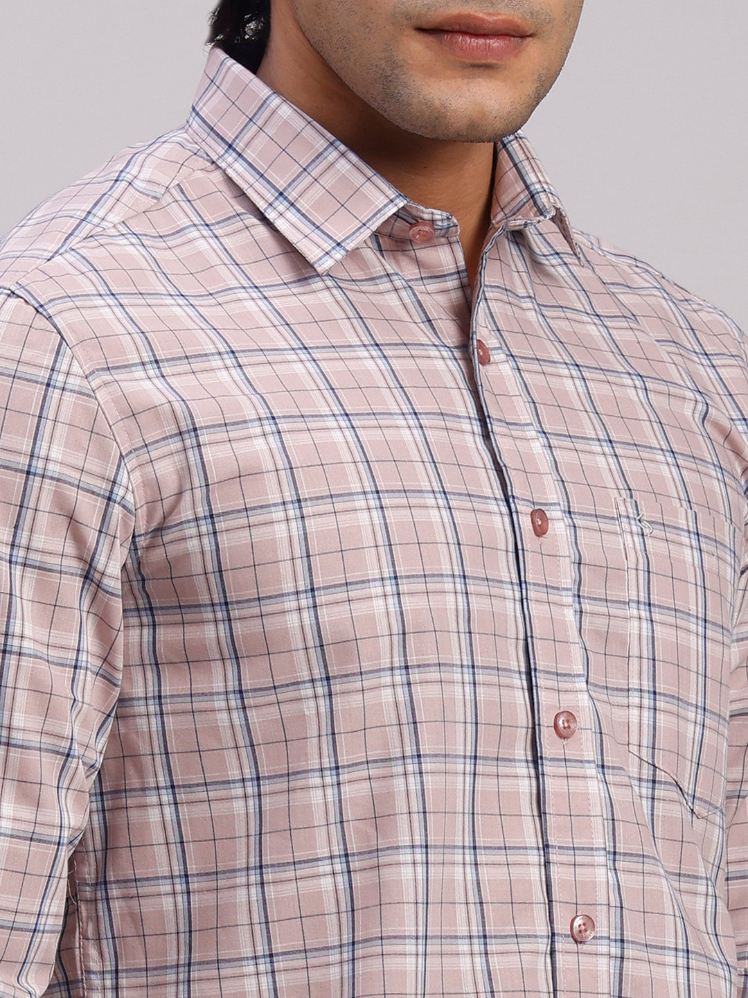 Classic Polo Men's Full Sleeve Light Mauve Polo Neck Slim Fit Checked Cotton Casual Shirt | SR1-CL-12 B-FS-CHK-SF
