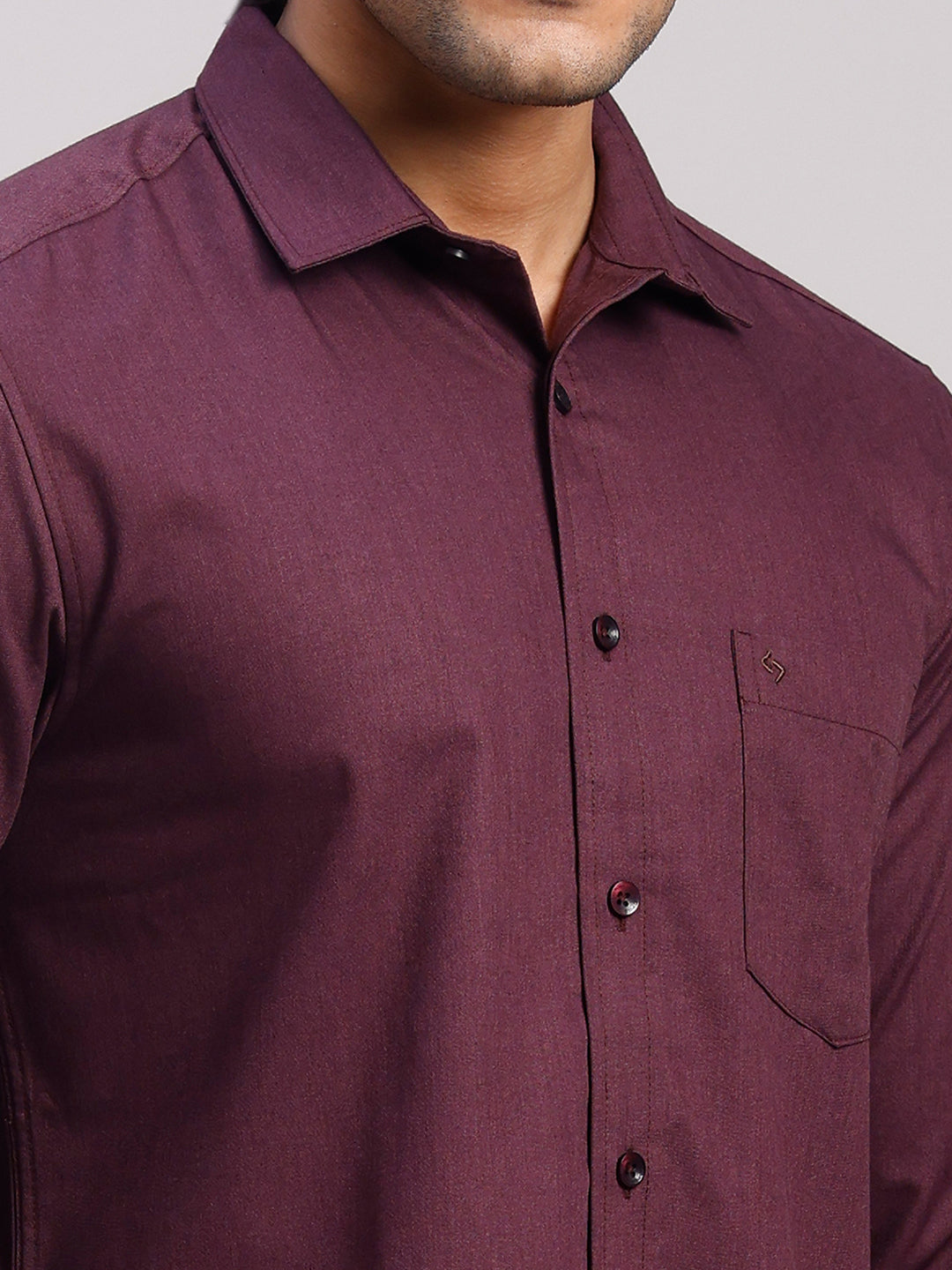 Classic Polo Men's Full Sleeve Burgundy Polo Neck Slim Fit Solid Cotton Casual Shirt | LSHR1-EL-17 B-FS-SLD-SF