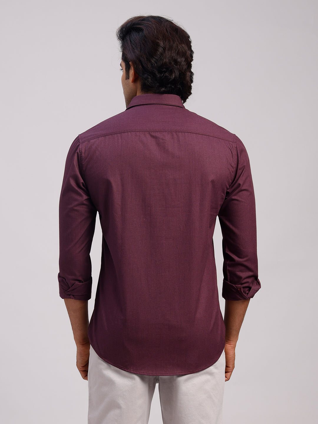 Classic Polo Men's Full Sleeve Burgundy Polo Neck Slim Fit Solid Cotton Casual Shirt | LSHR1-EL-17 B-FS-SLD-SF
