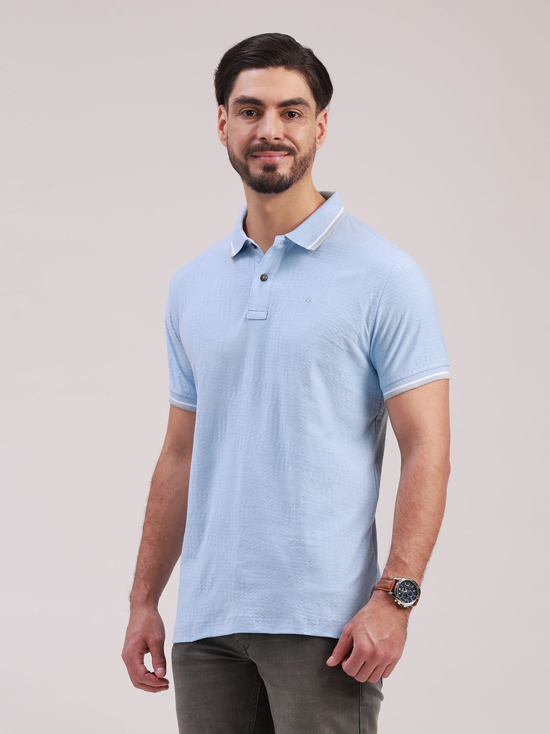Classic Polo Men's Half Sleeve Blue Polo Neck Slim Fit Solid Cotton T-Shirt | PRM - 824 B SF P