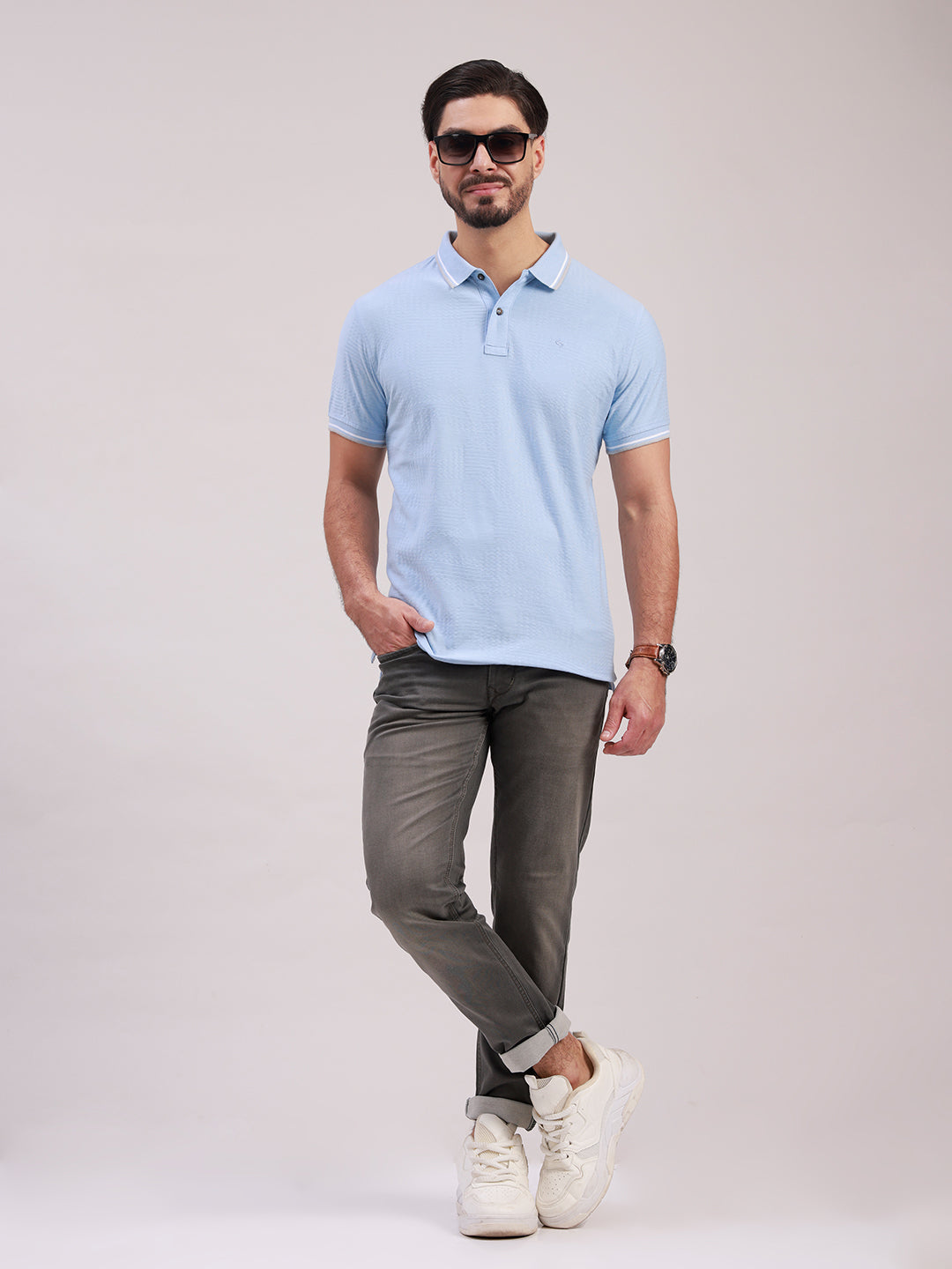 Classic Polo Men's Half Sleeve Blue Polo Neck Slim Fit Solid Cotton T-Shirt | PRM - 824 B SF P