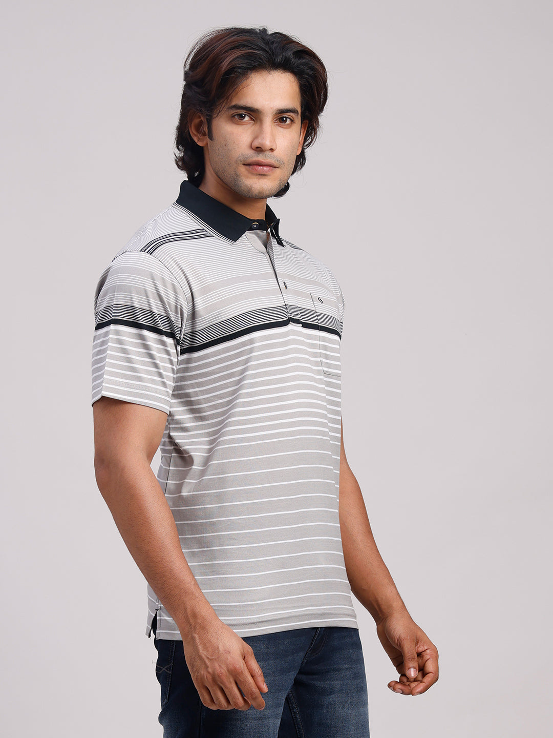Classic Polo Men's Half Sleeve Multicolor Authentic Fit Striped Premium Mercerised Cotton T-Shirt | ULTIMO - 357 B AF P