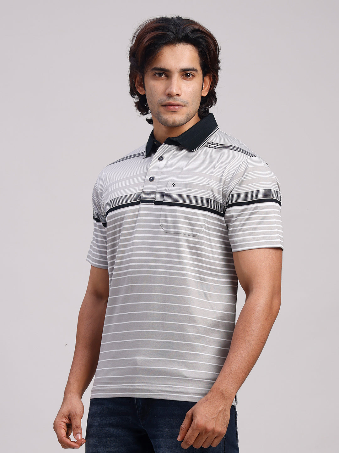 Classic Polo Men's Half Sleeve Multicolor Authentic Fit Striped Premium Mercerised Cotton T-Shirt | ULTIMO - 357 B AF P