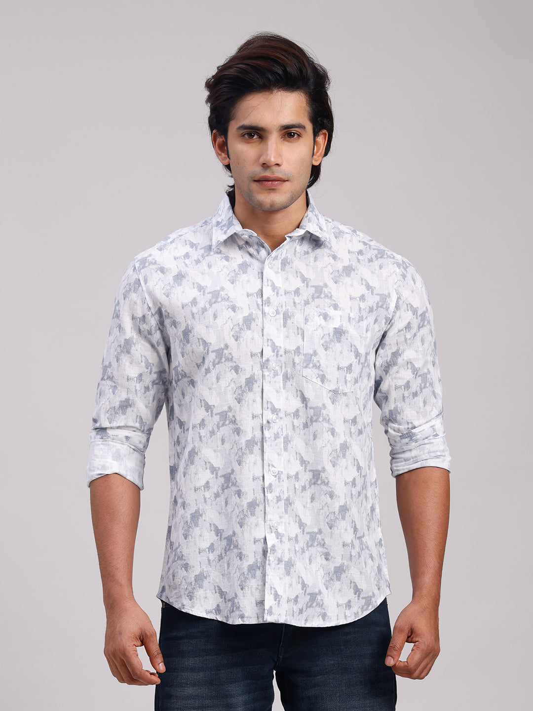 Classic Polo Men's Full Sleeve Multicolor Polo Neck Slim Fit All-Over Print Cotton Casual Shirt | LSHR1-CL-17 B-FS-PRT-SF