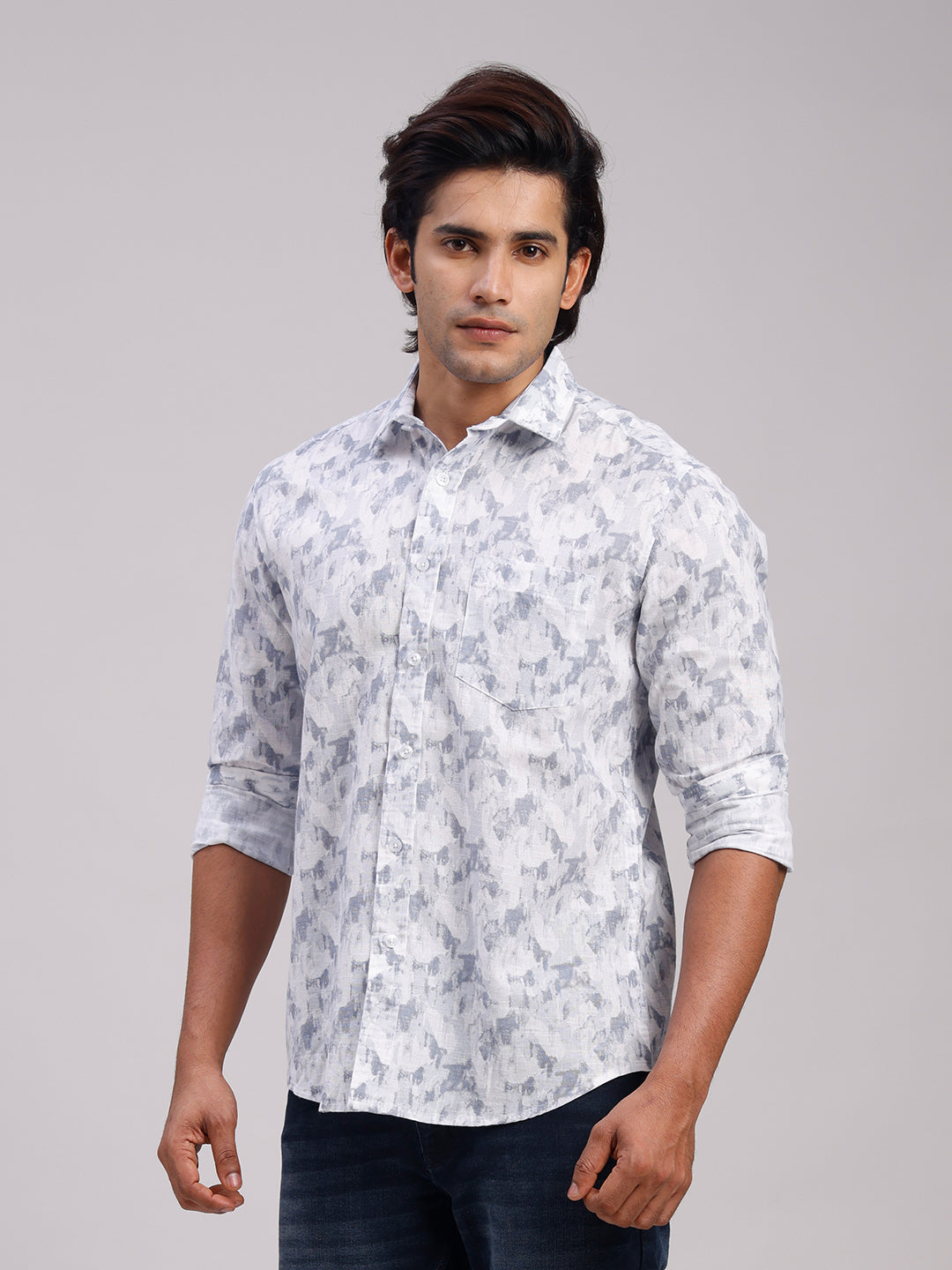 Classic Polo Men's Full Sleeve Multicolor Polo Neck Slim Fit All-Over Print Cotton Casual Shirt | LSHR1-CL-17 B-FS-PRT-SF