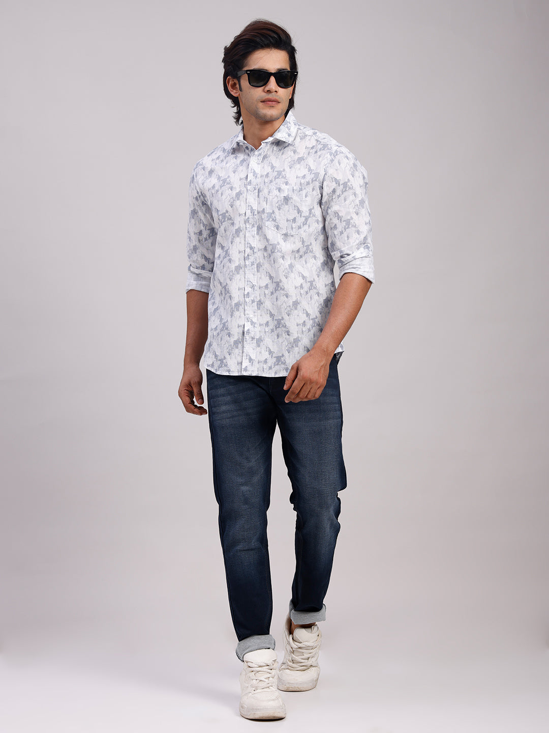 Classic Polo Men's Full Sleeve Multicolor Polo Neck Slim Fit All-Over Print Cotton Casual Shirt | LSHR1-CL-17 B-FS-PRT-SF