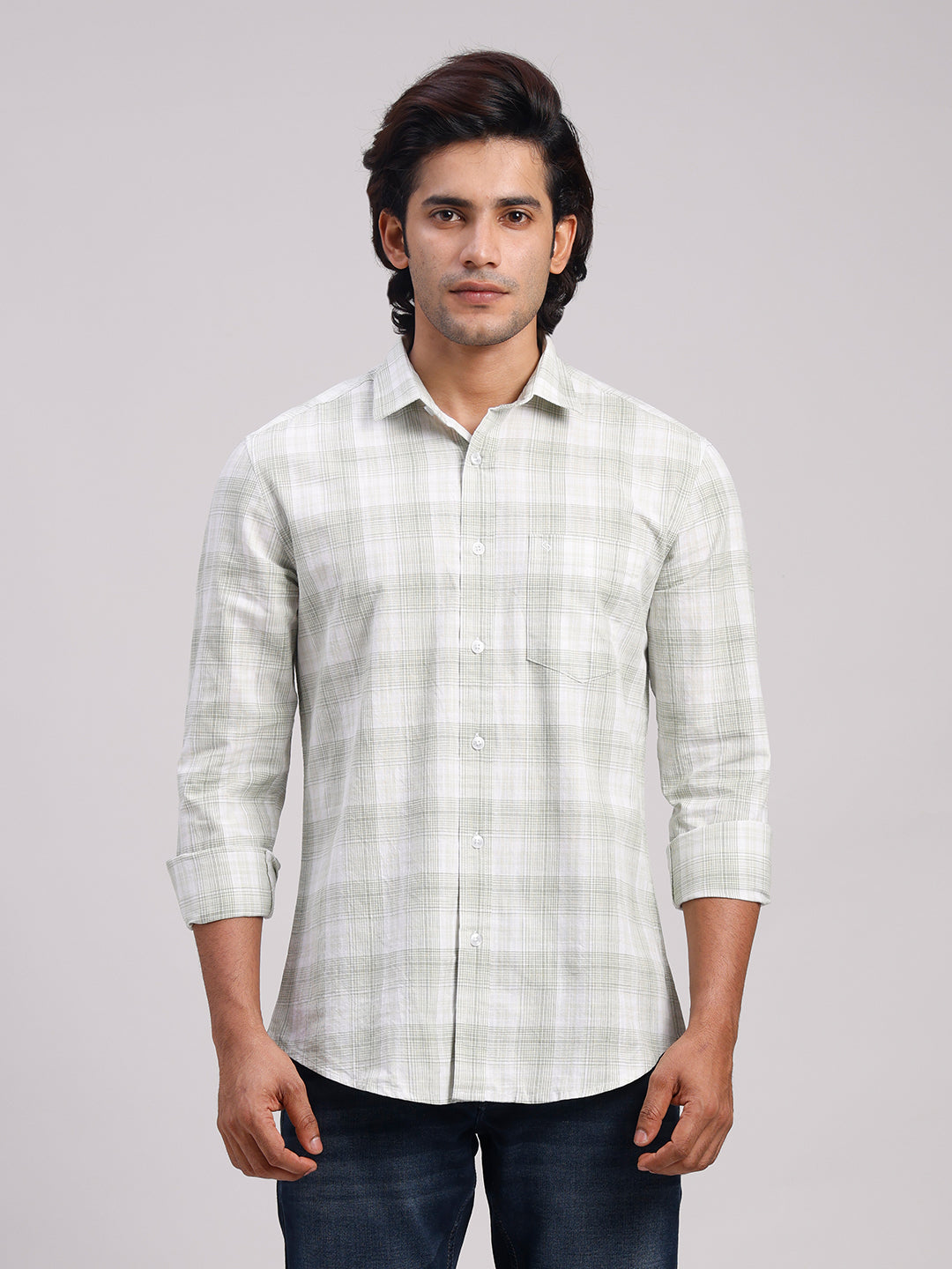 Classic Polo Men's Full Sleeve Multicolor Polo Neck Slim Fit Checked Cotton Casual Shirt | LSHR1-CL-06 B-FS-CHK-SF