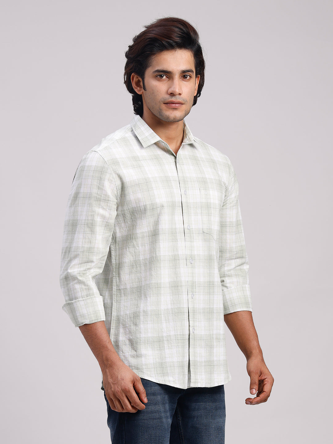 Classic Polo Men's Full Sleeve Multicolor Polo Neck Slim Fit Checked Cotton Casual Shirt | LSHR1-CL-06 B-FS-CHK-SF