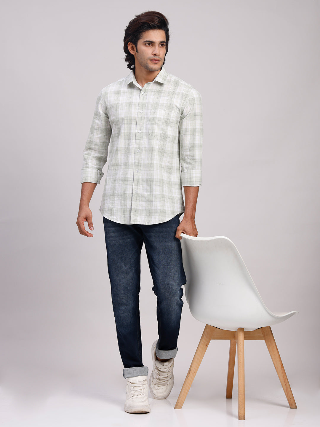 Classic Polo Men's Full Sleeve Multicolor Polo Neck Slim Fit Checked Cotton Casual Shirt | LSHR1-CL-06 B-FS-CHK-SF