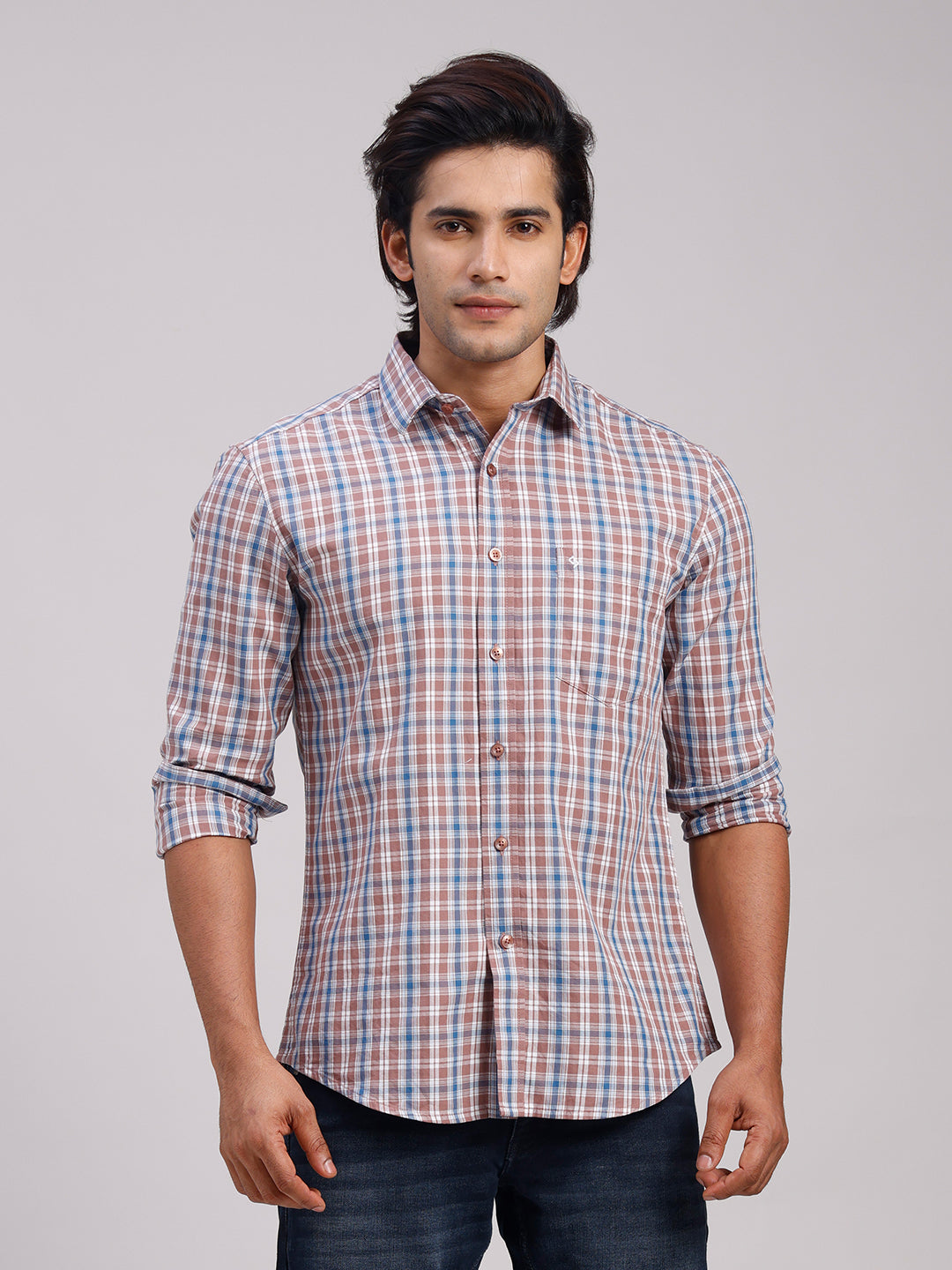 Classic Polo Men's Full Sleeve Multicolor Polo Neck Slim Fit Checked Cotton Casual Shirt | SR1-CL-05 A-FS-CHK-SF