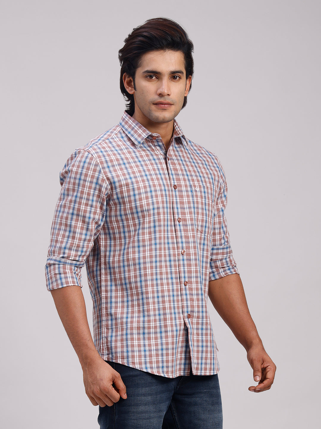 Classic Polo Men's Full Sleeve Multicolor Polo Neck Slim Fit Checked Cotton Casual Shirt | SR1-CL-05 A-FS-CHK-SF