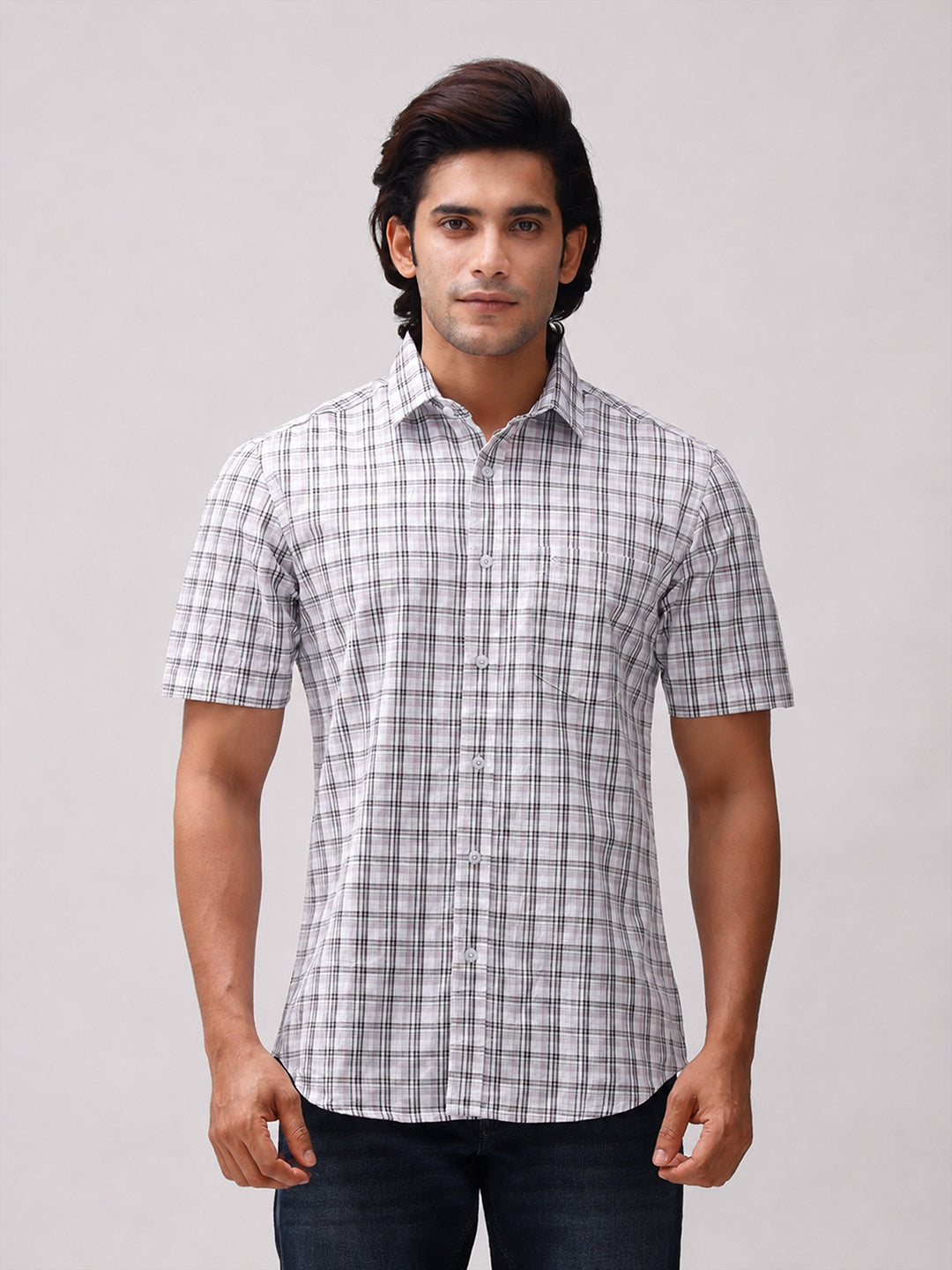 Classic Polo Men's Half Sleeve Multicolor Polo Neck Slim Fit Checked Cotton Casual Shirt | SR1-EL-13 A-HS-CHK-SF