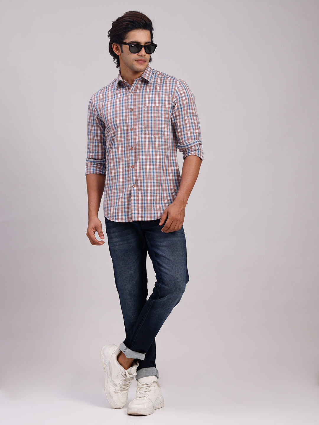 Classic Polo Men's Full Sleeve Multicolor Polo Neck Slim Fit Checked Cotton Casual Shirt | SR1-CL-05 A-FS-CHK-SF