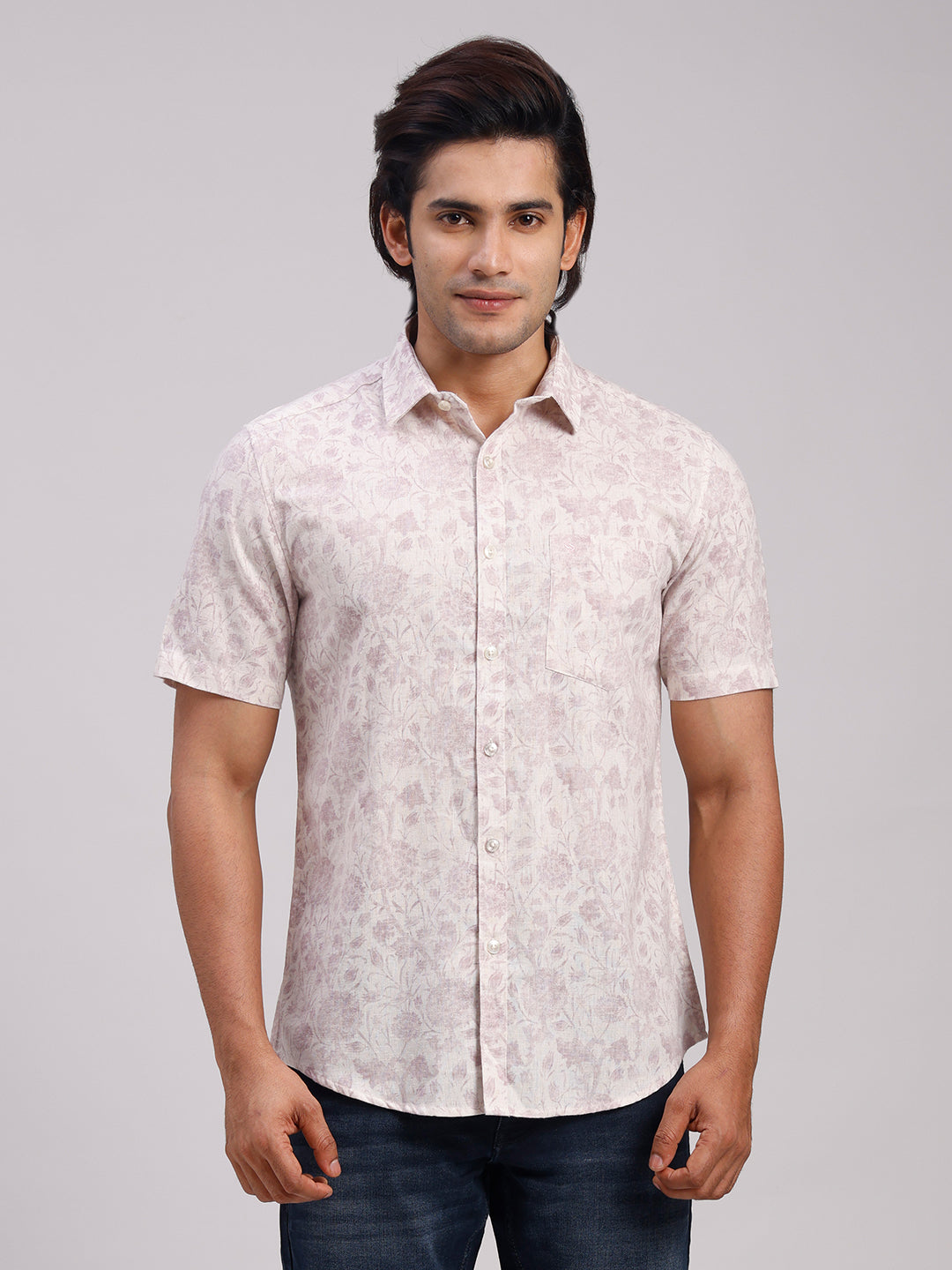 Classic Polo Men's Half Sleeve Dark Pink Polo Neck Slim Fit All-Over Print Cotton Casual Shirt | SR1-EL-05 A-HS-PRT-SF