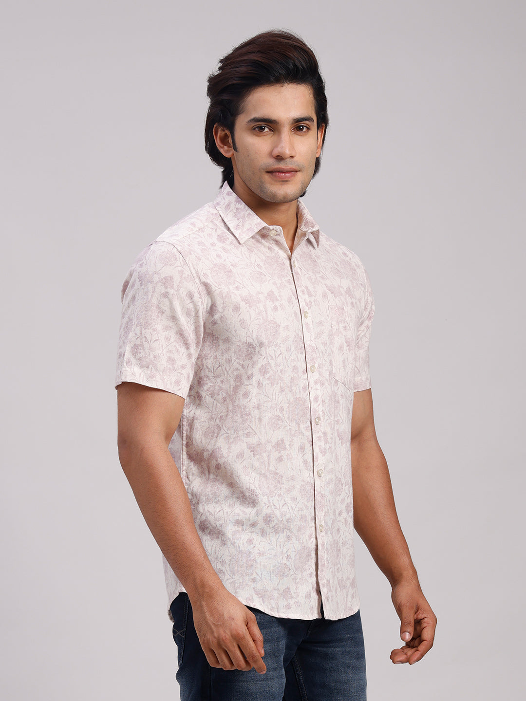 Classic Polo Men's Half Sleeve Dark Pink Polo Neck Slim Fit All-Over Print Cotton Casual Shirt | SR1-EL-05 A-HS-PRT-SF