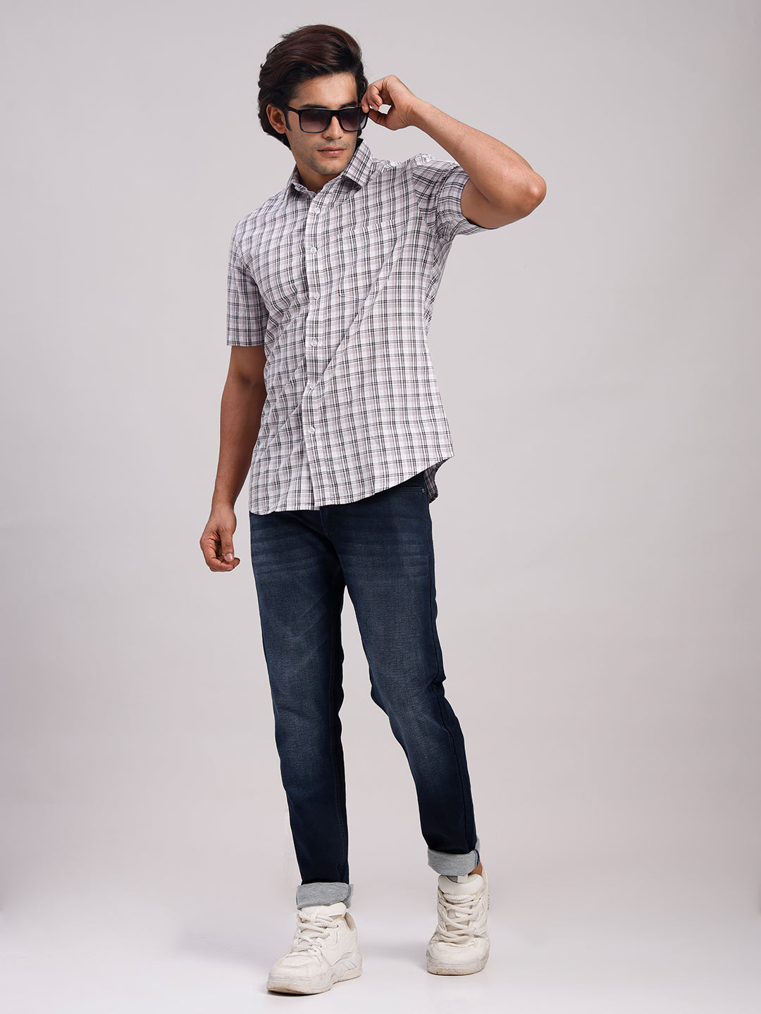 Classic Polo Men's Half Sleeve Multicolor Polo Neck Slim Fit Checked Cotton Casual Shirt | SR1-EL-13 A-HS-CHK-SF