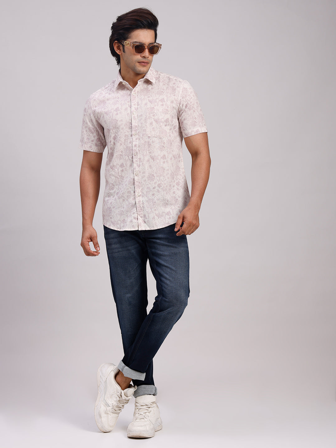 Classic Polo Men's Half Sleeve Dark Pink Polo Neck Slim Fit All-Over Print Cotton Casual Shirt | SR1-EL-05 A-HS-PRT-SF