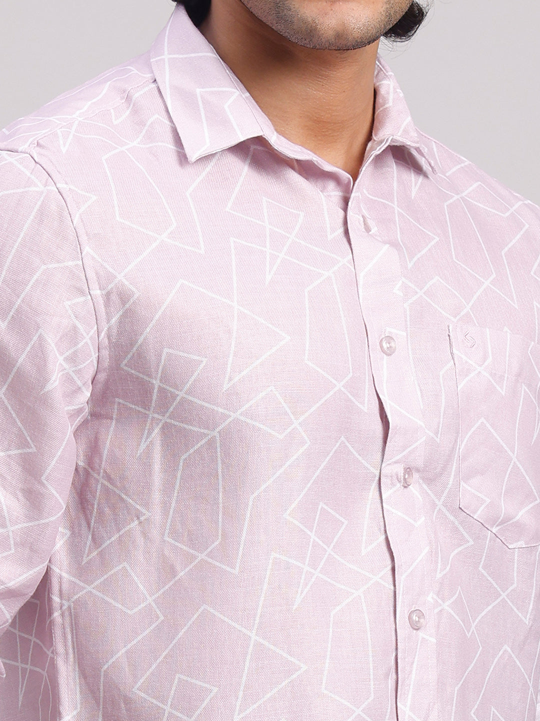 Classic Polo Men's Full Sleeve Light Mauve Polo Neck Slim Fit All-Over Print Cotton Casual Shirt | LSHR1-CL-12 B-FS-PRT-SF