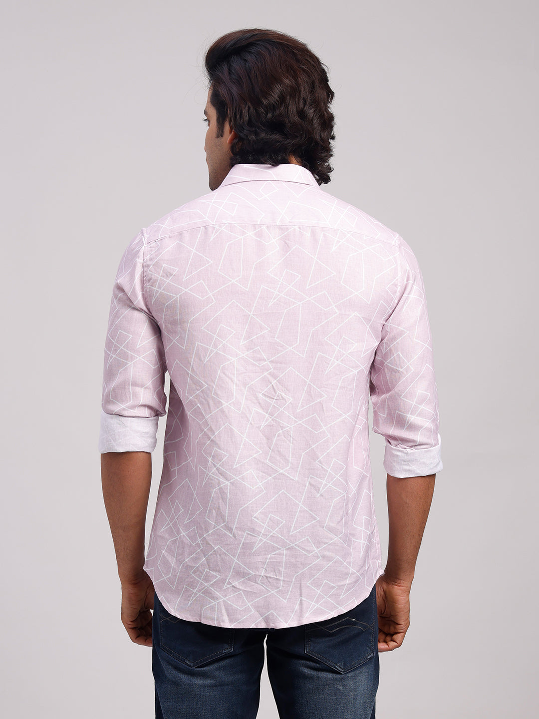 Classic Polo Men's Full Sleeve Light Mauve Polo Neck Slim Fit All-Over Print Cotton Casual Shirt | LSHR1-CL-12 B-FS-PRT-SF
