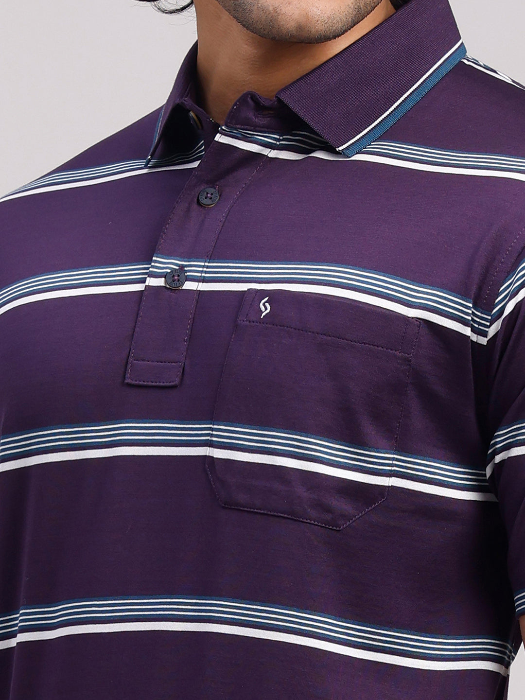 Classic Polo Men's Half Sleeve Lavender/White Authentic Fit Striped Premium Mercerised Cotton T-Shirt | ULTIMO - 359 B AF P