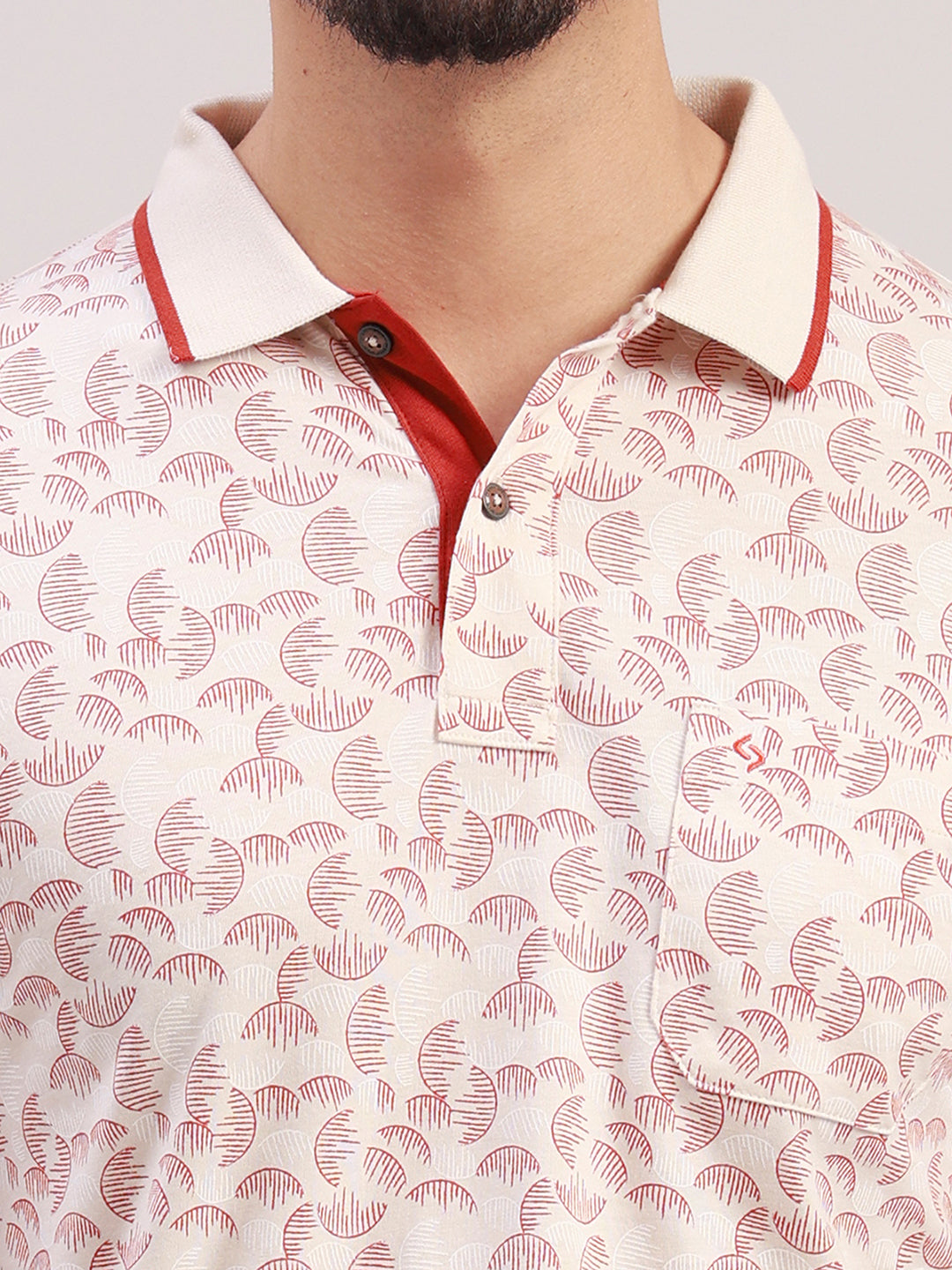 Classic Polo Men's Half Sleeve White/Red Polo Neck Slim Fit All-Over Print Cotton T-Shirt | LTS-AOP - 122 A SF P