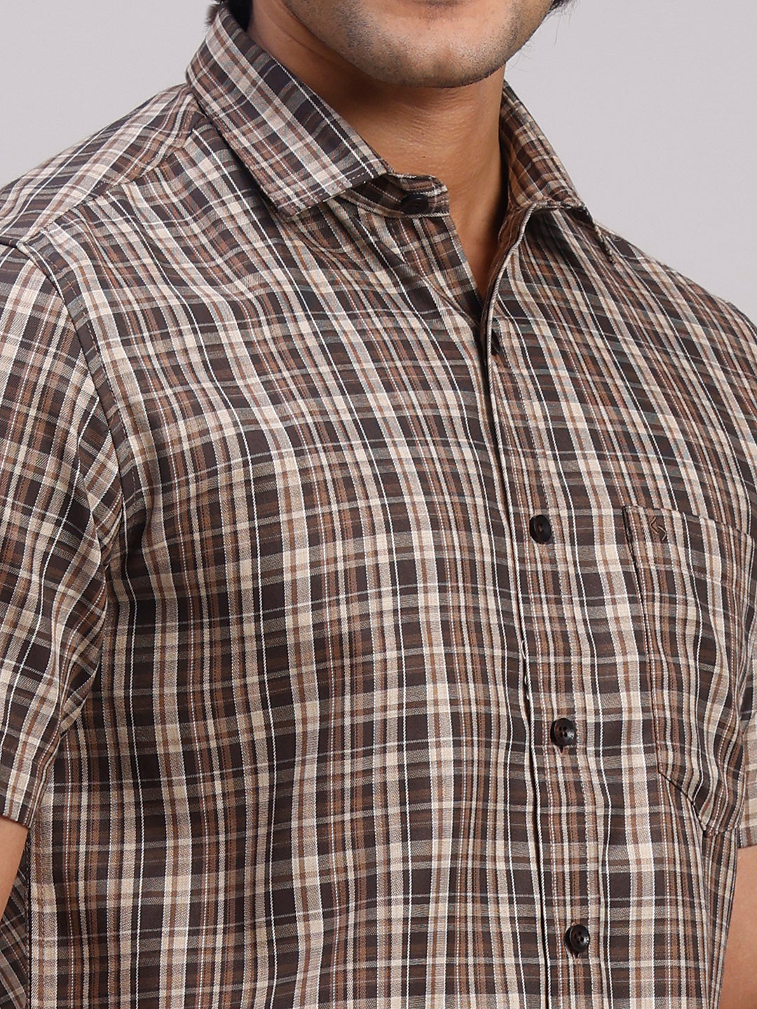 Classic Polo Men's Half Sleeve Multicolor Polo Neck Slim Fit Checked Cotton Casual Shirt | LSHR1-CL-01 B-HS-CHK-SF