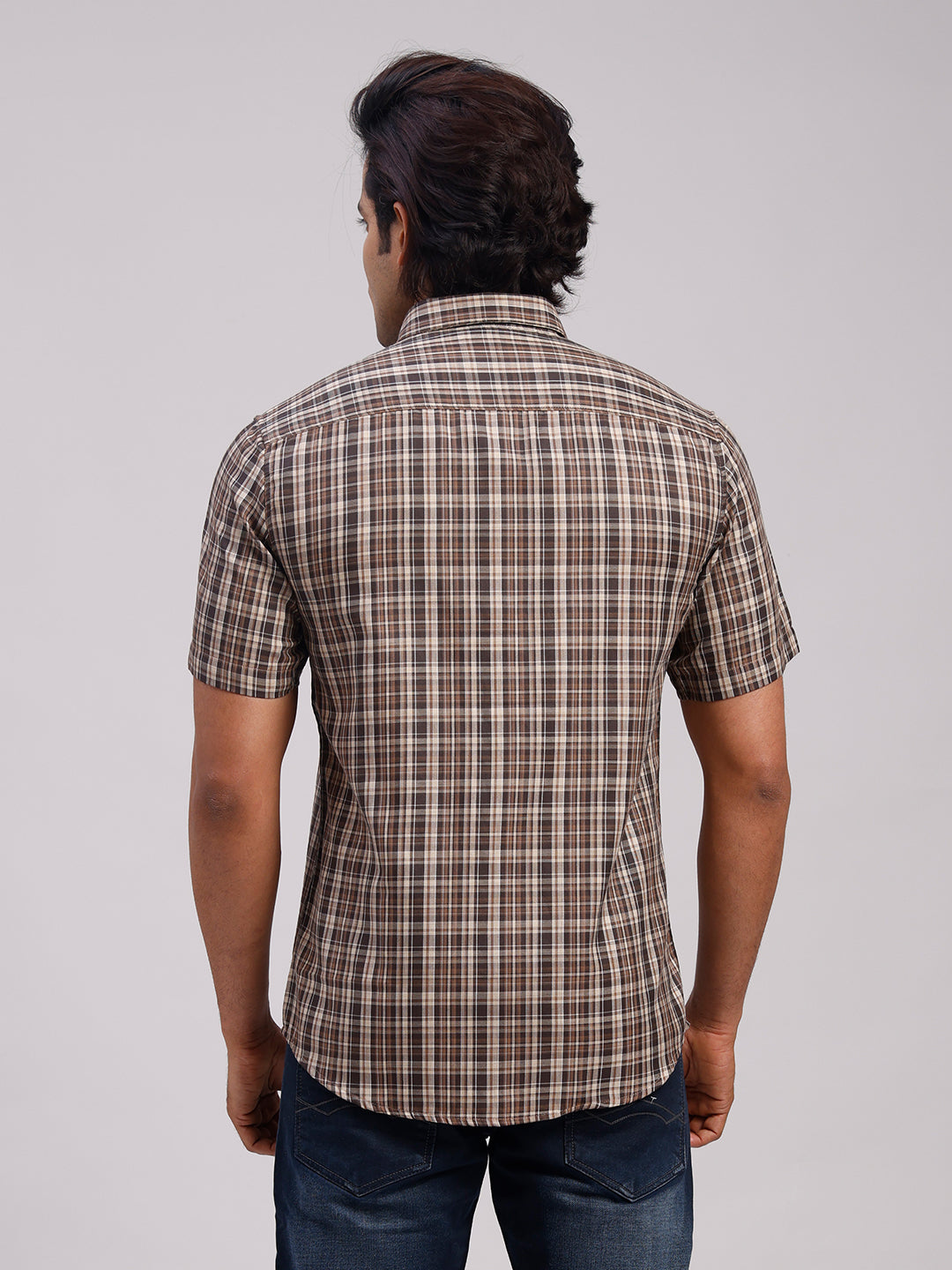 Classic Polo Men's Half Sleeve Multicolor Polo Neck Slim Fit Checked Cotton Casual Shirt | LSHR1-CL-01 B-HS-CHK-SF