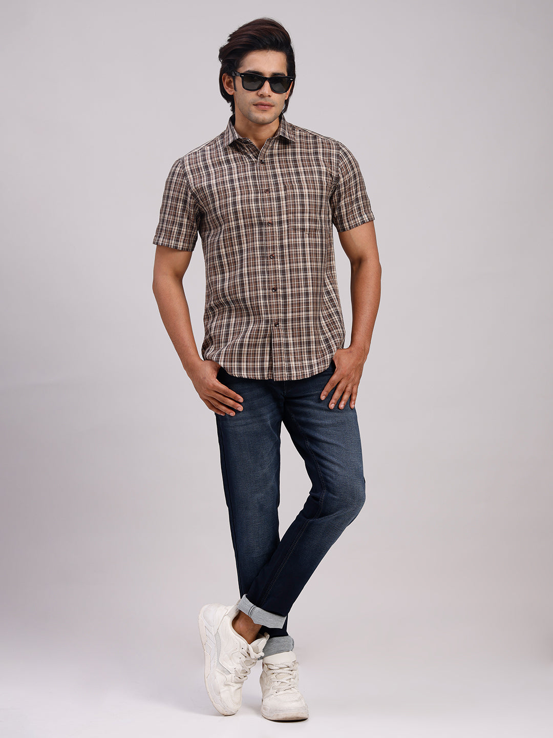 Classic Polo Men's Half Sleeve Multicolor Polo Neck Slim Fit Checked Cotton Casual Shirt | LSHR1-CL-01 B-HS-CHK-SF
