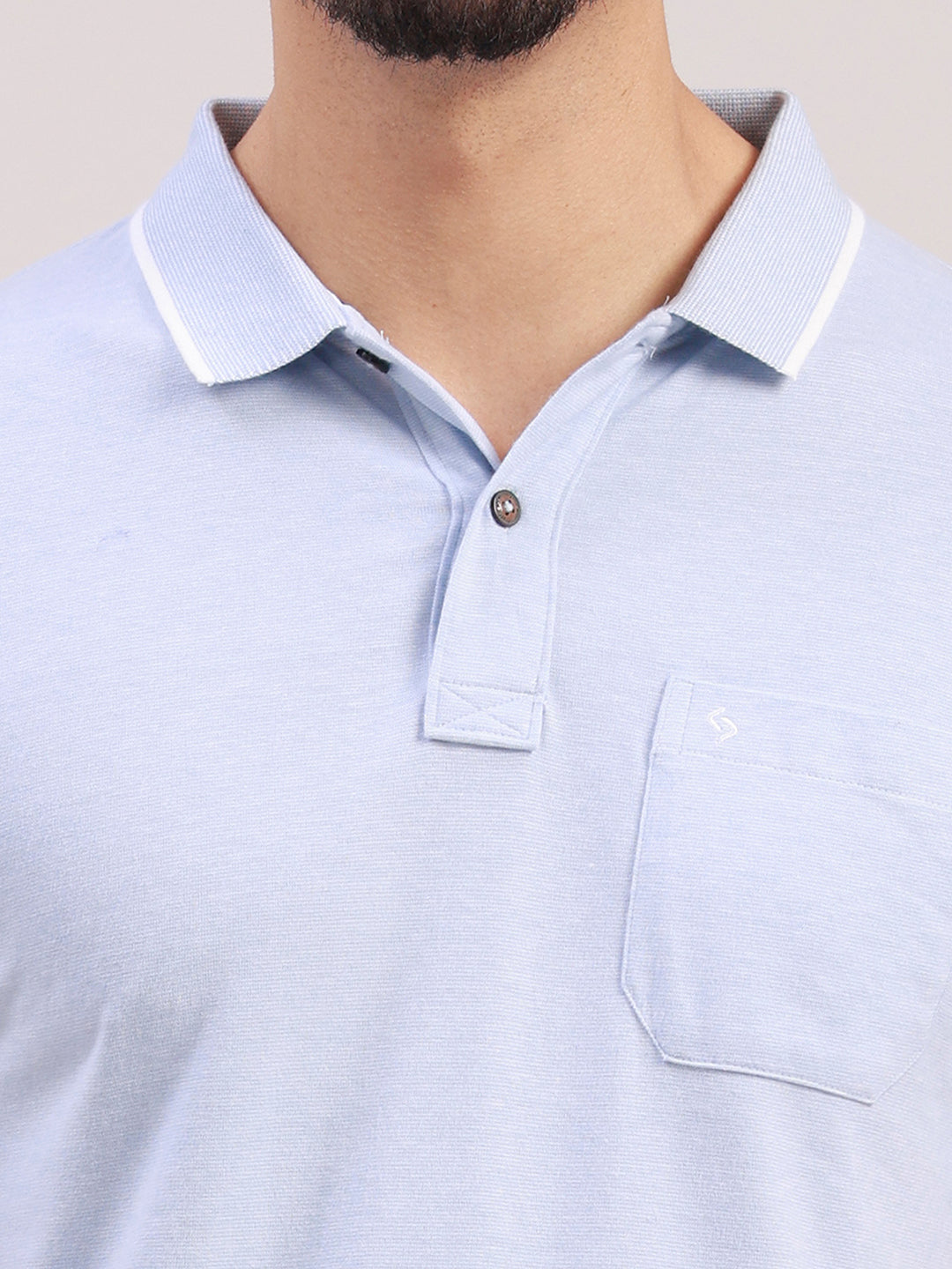 Classic Polo Men's Half Sleeve Light Blue Polo Neck Slim Fit Solid Cotton Blend T-Shirt | CPEG - 371 B SF P