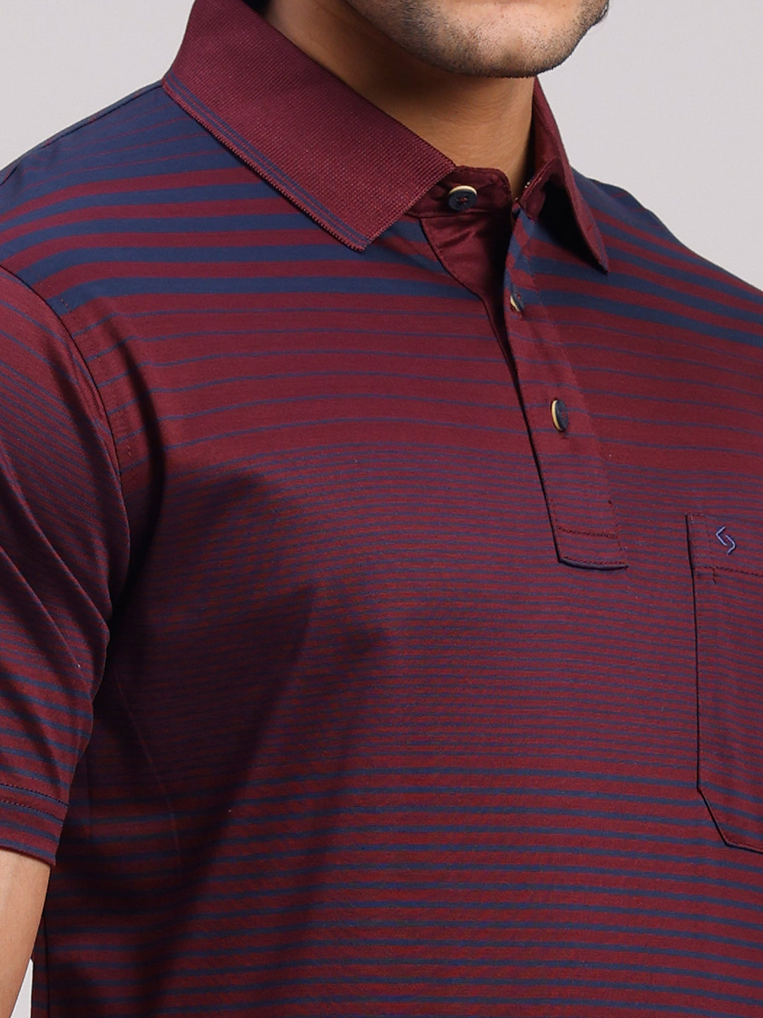 Classic Polo Men's Half Sleeve Burgundy/Navy Authentic Fit Striped Premium Mercerised Cotton T-Shirt | ULTIMO - 358 A AF P