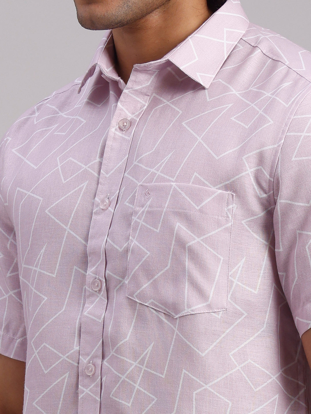 Classic Polo Men's Half Sleeve Light Mauve Polo Neck Slim Fit All-Over Print Cotton Casual Shirt | LSHR1-CL-12 B-HS-PRT-SF