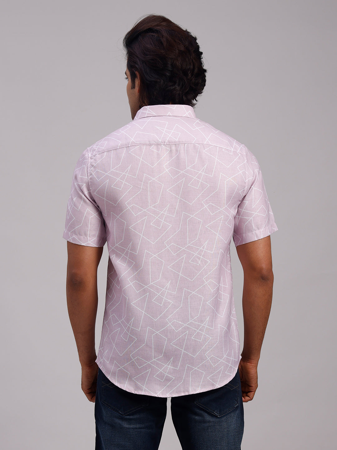 Classic Polo Men's Half Sleeve Light Mauve Polo Neck Slim Fit All-Over Print Cotton Casual Shirt | LSHR1-CL-12 B-HS-PRT-SF