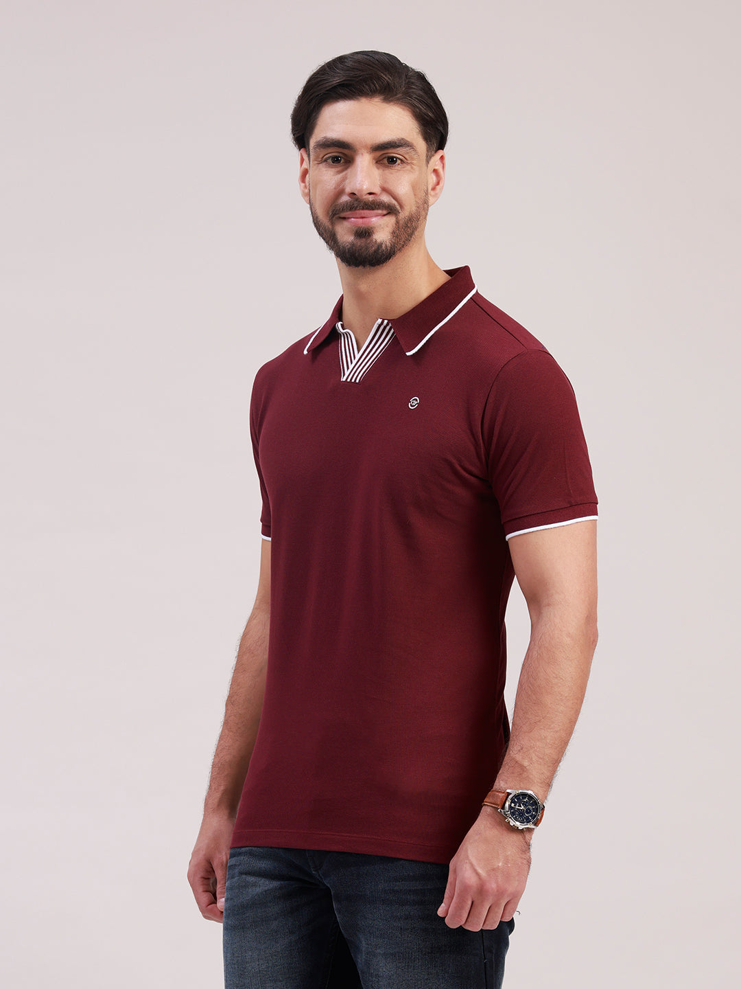 Classic Polo Men's Half Sleeve Maroon Polo Neck Slim Fit Solid Cotton Blend T-Shirt | RAVE POLO - 04 A SF P