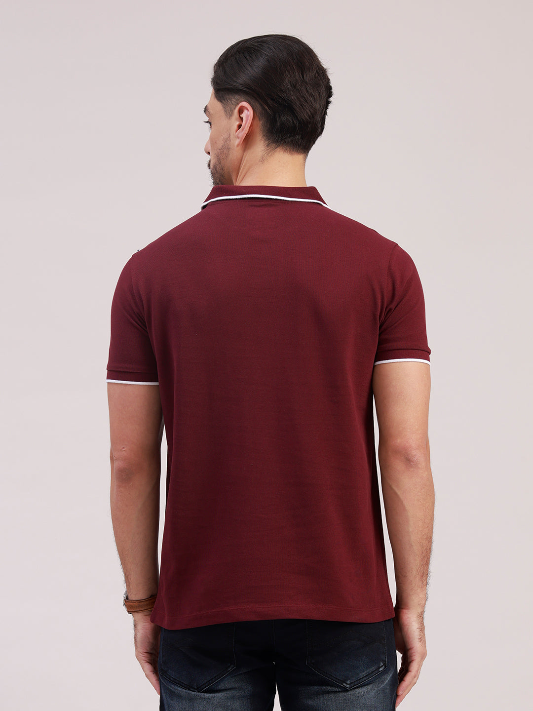 Classic Polo Men's Half Sleeve Maroon Polo Neck Slim Fit Solid Cotton Blend T-Shirt | RAVE POLO - 04 A SF P