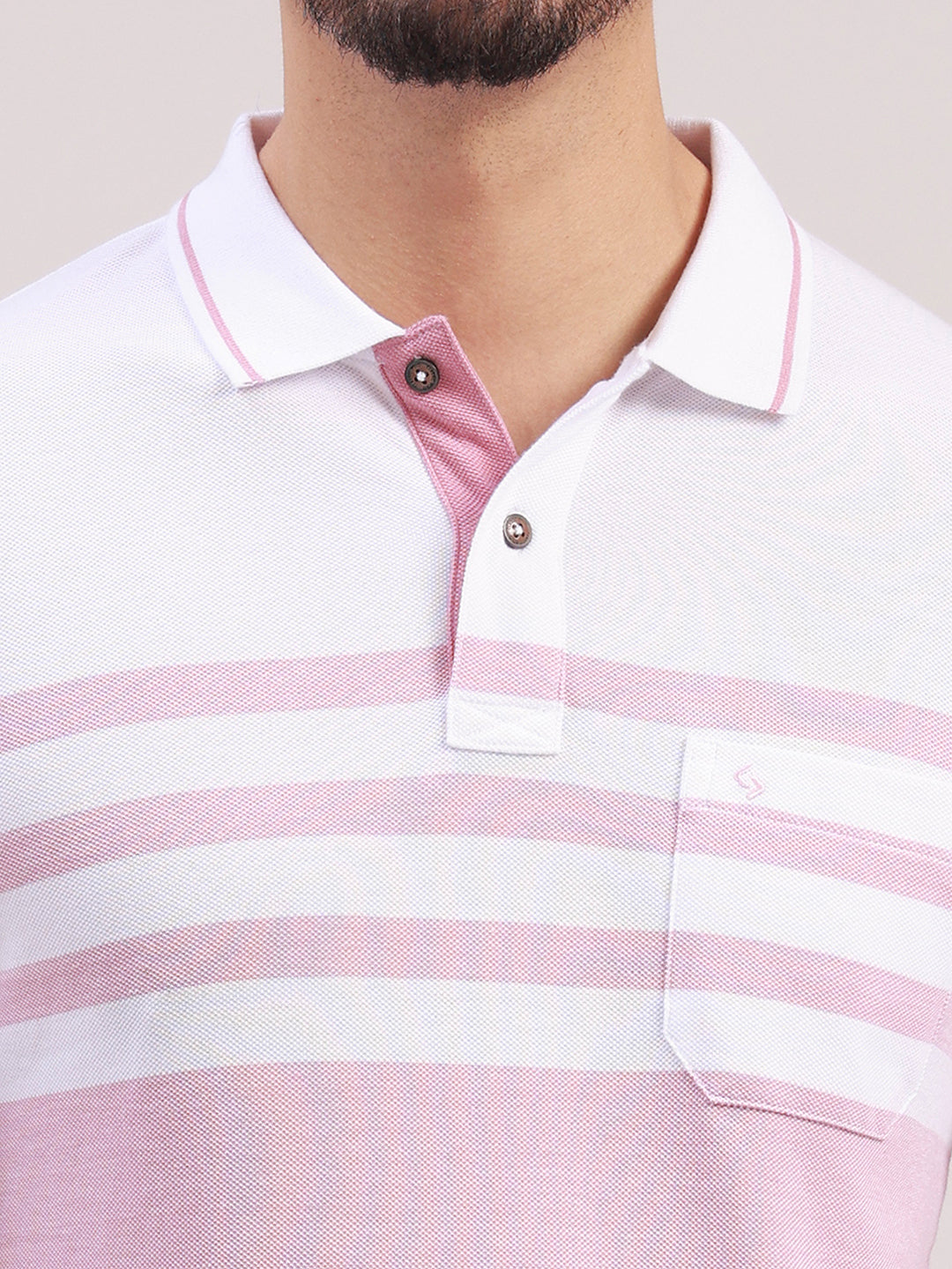 Classic Polo Men's Half Sleeve Light Pink/White Polo Neck Slim Fit Colorblock Cotton Blend T-Shirt | VTA - 328 A SF P