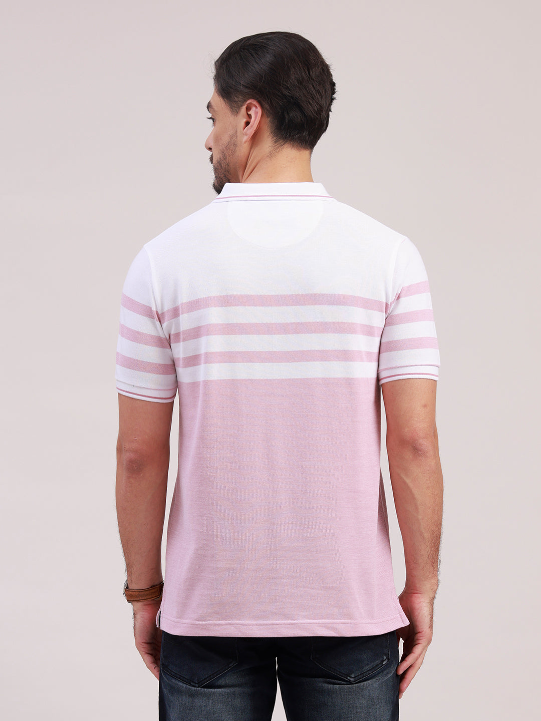 Classic Polo Men's Half Sleeve Light Pink/White Polo Neck Slim Fit Colorblock Cotton Blend T-Shirt | VTA - 328 A SF P