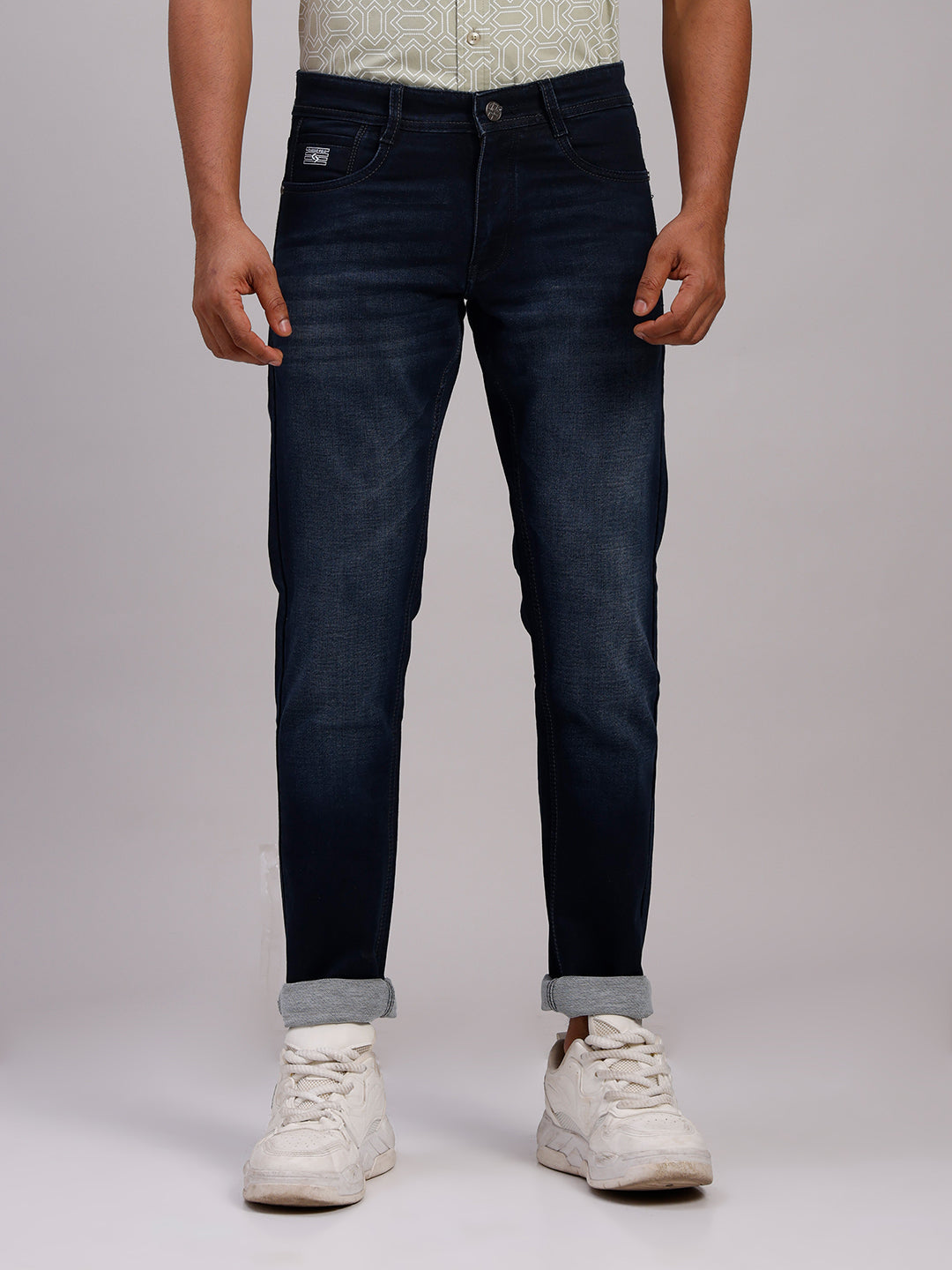 Classic Polo Men's Navy Blue Slim Fit Solid Cotton Denim | LDMR1-05-NAVY-SF