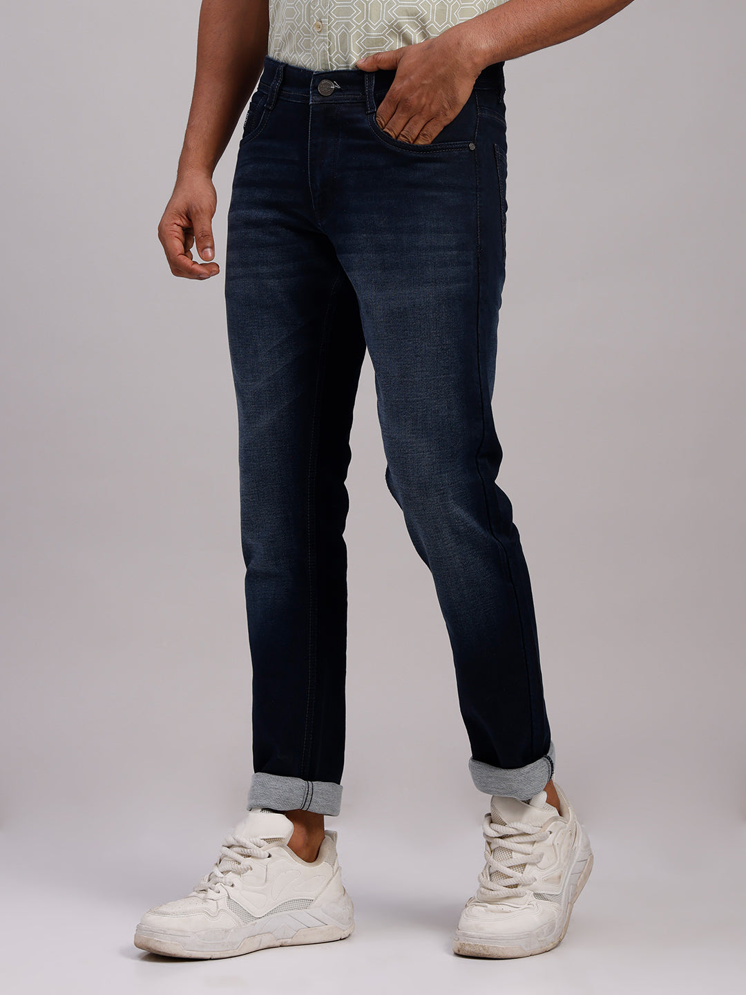 Classic Polo Men's Navy Blue Slim Fit Solid Cotton Denim | LDMR1-05-NAVY-SF