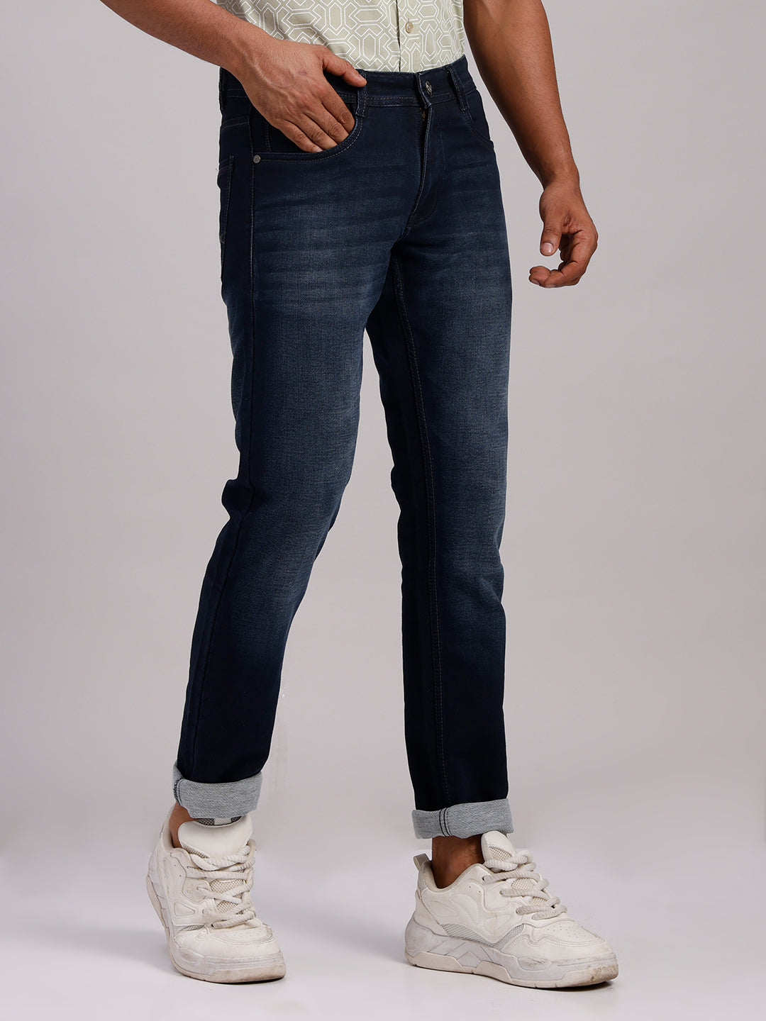 Classic Polo Men's Navy Blue Slim Fit Solid Cotton Denim | LDMR1-05-NAVY-SF