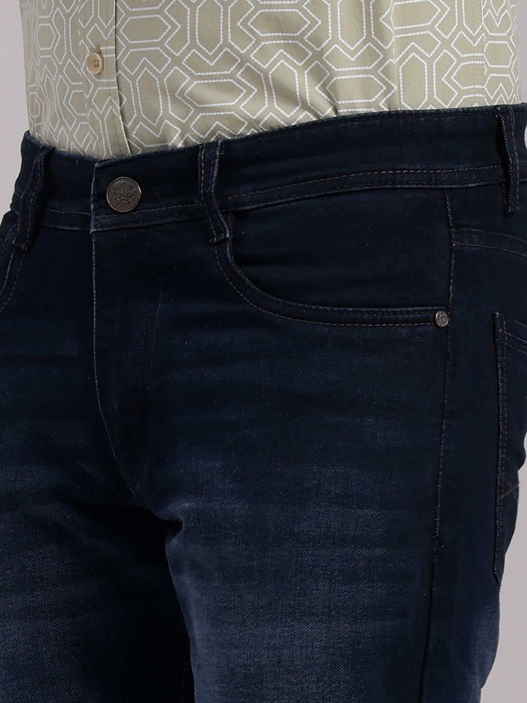 Classic Polo Men's Navy Blue Slim Fit Solid Cotton Denim | LDMR1-05-NAVY-SF