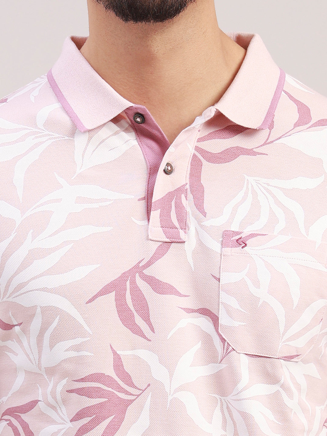 Classic Polo Men's Half Sleeve Mauve/White Polo Neck Slim Fit All-Over Print Cotton T-Shirt | BEAU - 313 A SF P